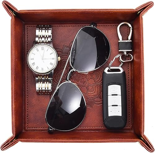 Miniatura 4 de Paquete de 2 bandejas de valet de gran tamaño, bandeja de valet de piel sintética que se puede utilizar como cuenco para llaves, organizador de