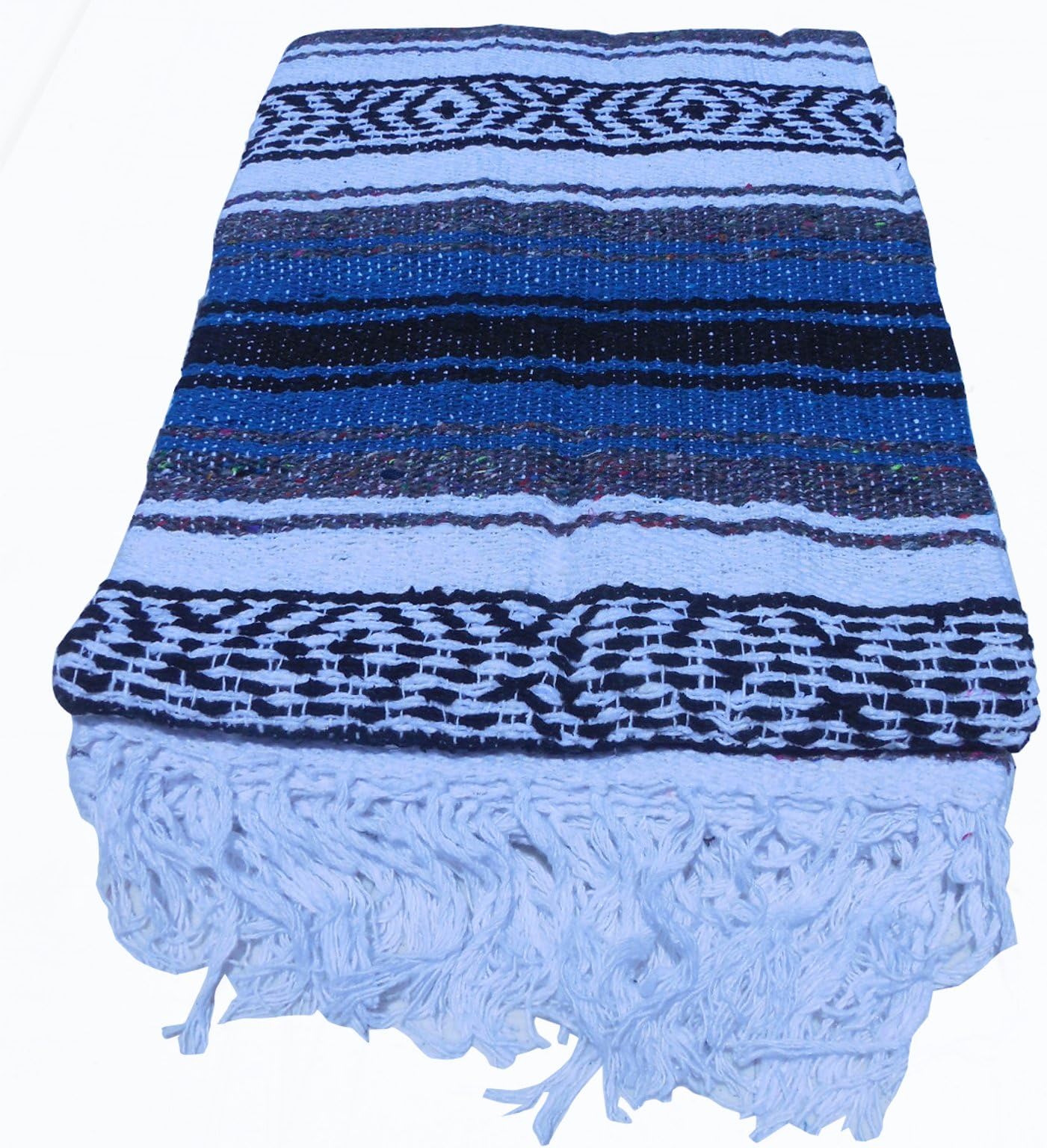 El Molcajete Brand Traditional Mexican Blanket Serape for Yoga, Beach, Picnic, Stadium or Dogs Bed (Cobalt Blue)
