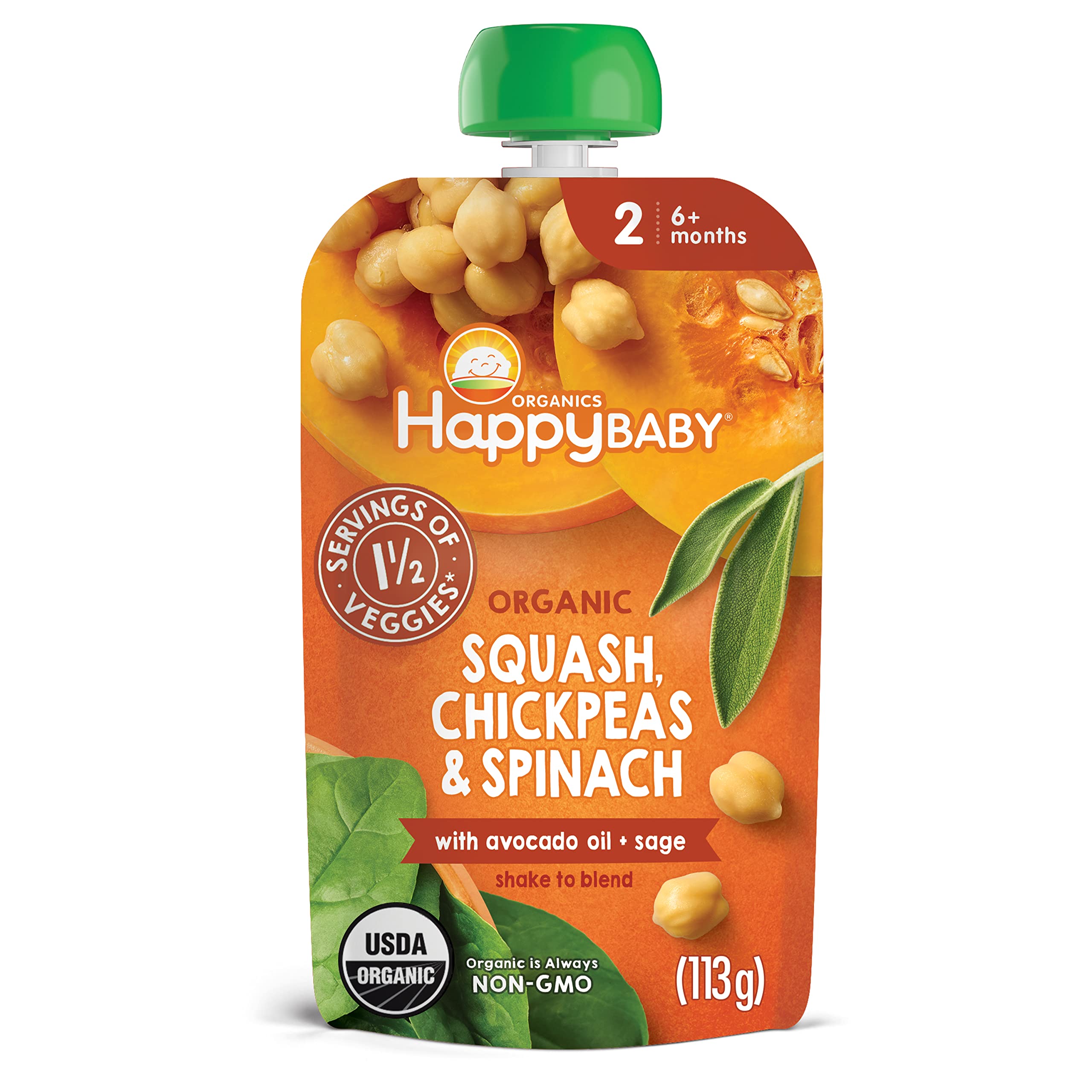 Happy BabyOrganic Squash, Chickpeas & Spinach Baby Food, 4 OZUSDA Organic
