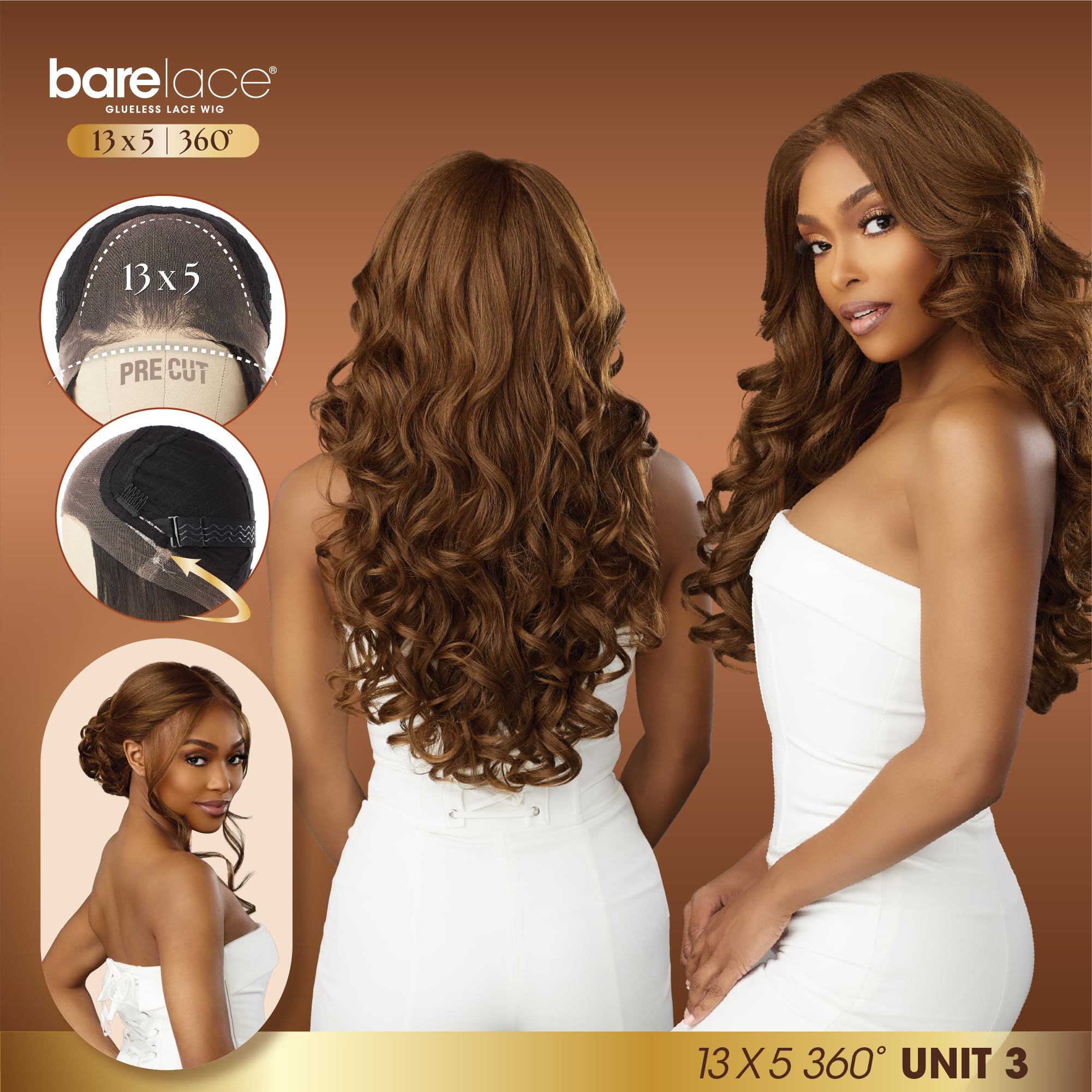 Sensationnel Barelace - Parrucca con pizzo 360 cm, 3 ciocche di capelli umani senza colla, con separazione profonda pre-tagliata (1B OFFBLACK)