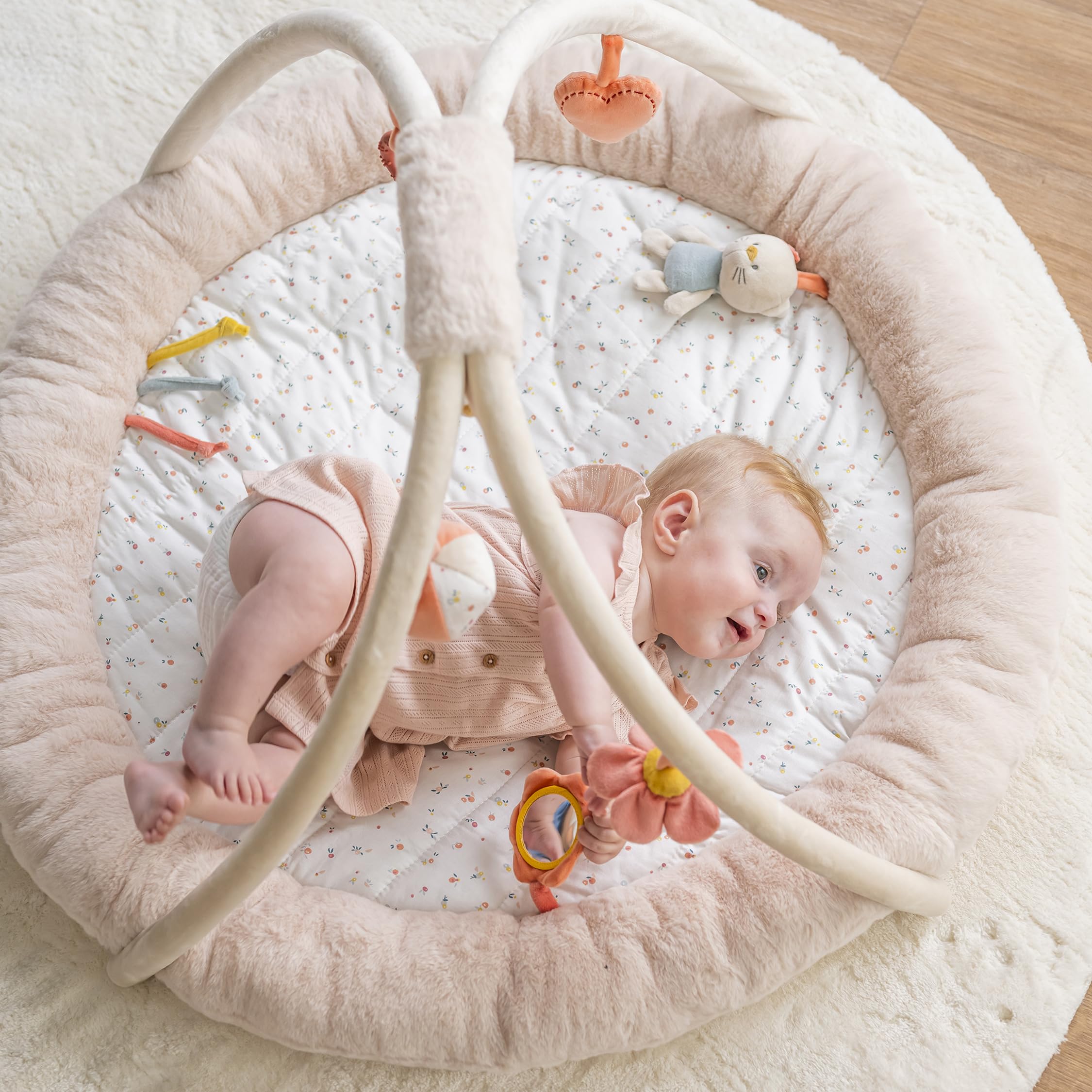 Nattou Palestrina con Arco di Gioco e Molte Attività, Riccio Zoe e Gatto Lana, Cotone e Poliestere, Ca. 90 cm, Mila, Zoe e Lana, Beige