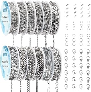 Necklace Chains for Jewelry Making, 95.1 Feet 12 Rolls Stainless Steel Jewelry Chains for DIY Necklace Bracelet Jewelry Making with Stainless Steel Jump Rings/Lobster Clasps/Connectors