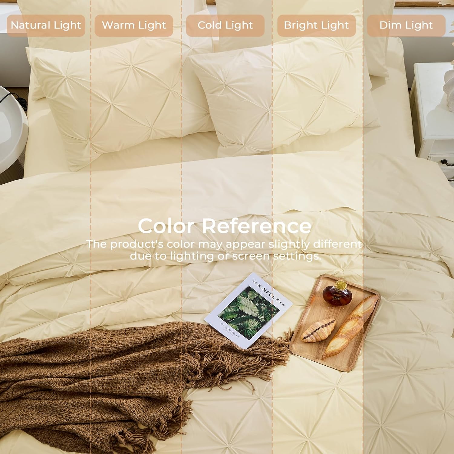 Sasttie King Size Comforter Set, 7-Piece Bed in a Bag, Pintuck Bedding Set for All Season, Includes Comforter, Flat Sheet, Fitted Sheet, Pillowcases and Pillowshams, Pale Yellow - Image 8