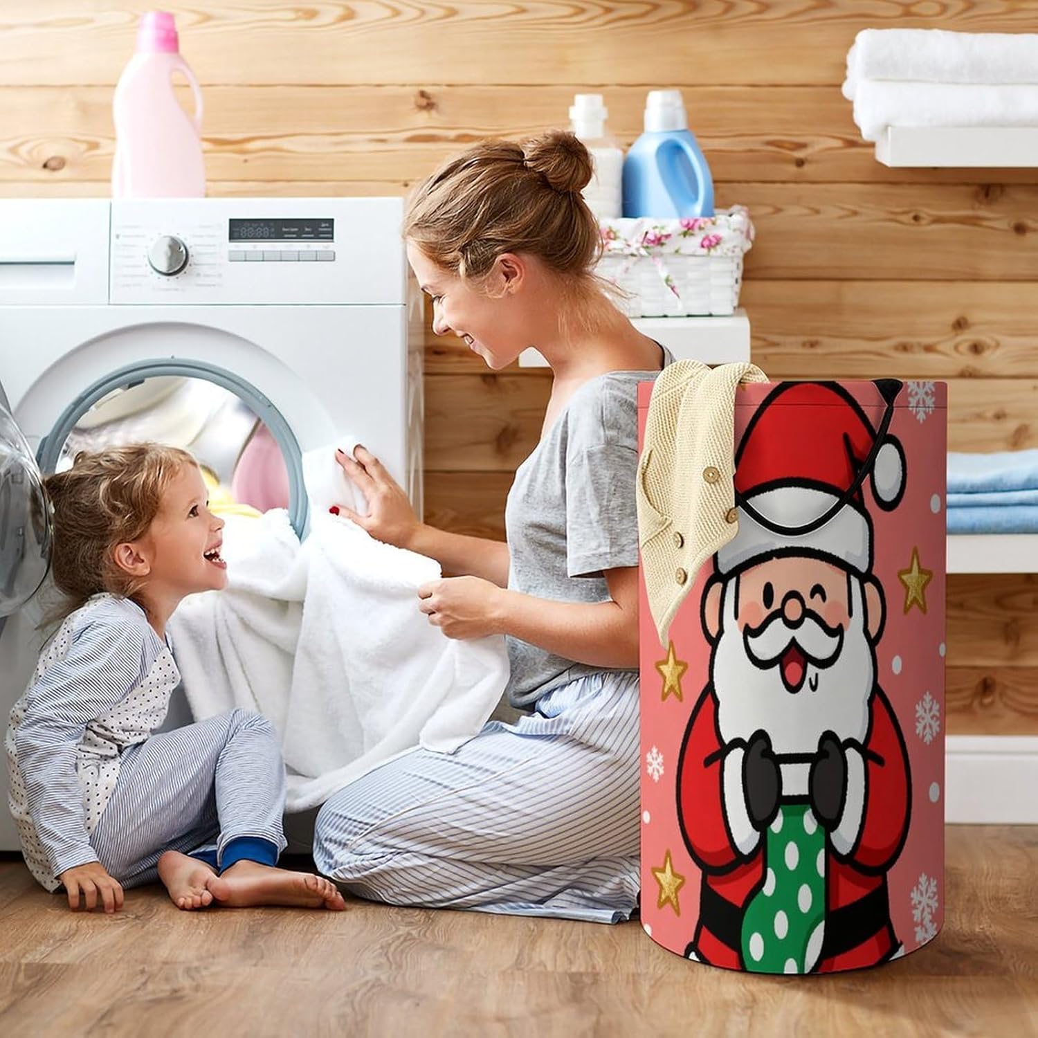 Cute Santa Claus Laundry Hamper Portable Lightweight Clothes Hampers Fashion Dirty Laundry Storage Basket Large Capacity Foldable Clothes Baskets for Bathroom Bedroom
