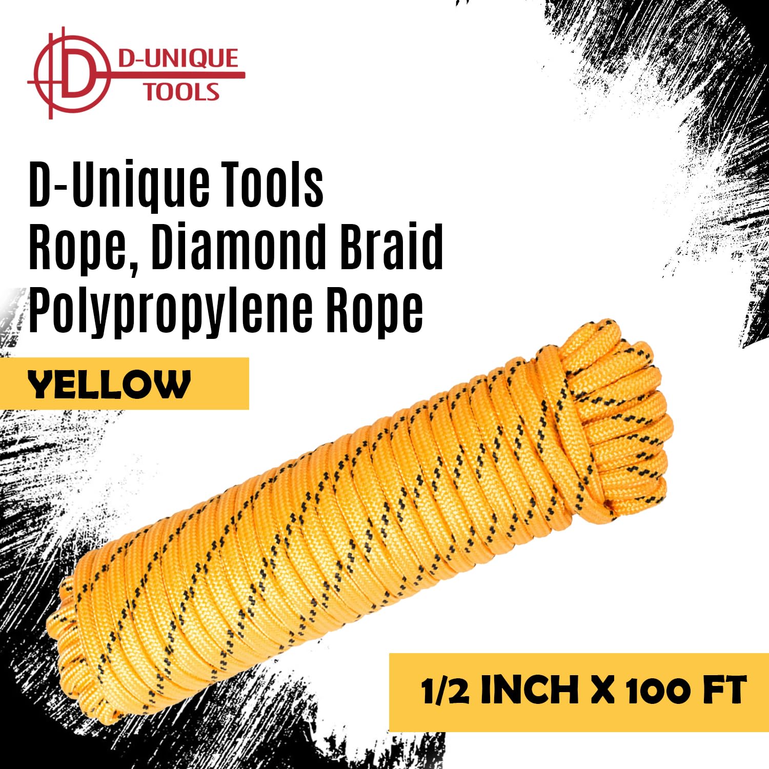 DT-Rope 1/2 in x 100 ft High-Strength Nylon Braided Rope – Heavy Duty Utility for Camping, Hiking, Boating & Outdoor Use (Yellow-Multicolor)