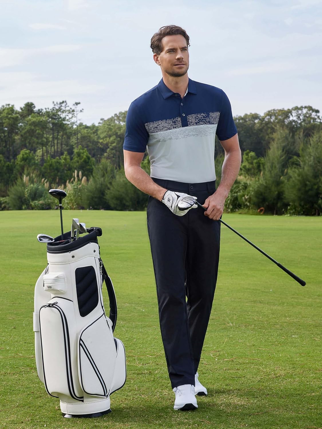 M MAELREG Golf Shirts for Men Dry Fit Performance Chest Print Color Block Moisture Wicking Casual Short Sleeve Polo Shirts - Image 2