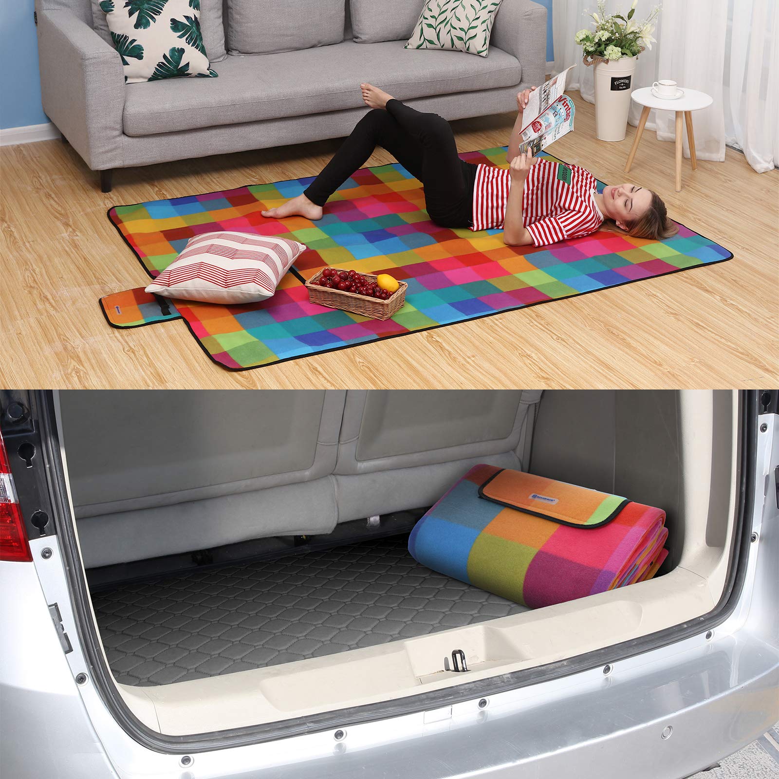 SONGMICS Outdoor Picnic Blanket, WaterResistant Mat, Multifunctional