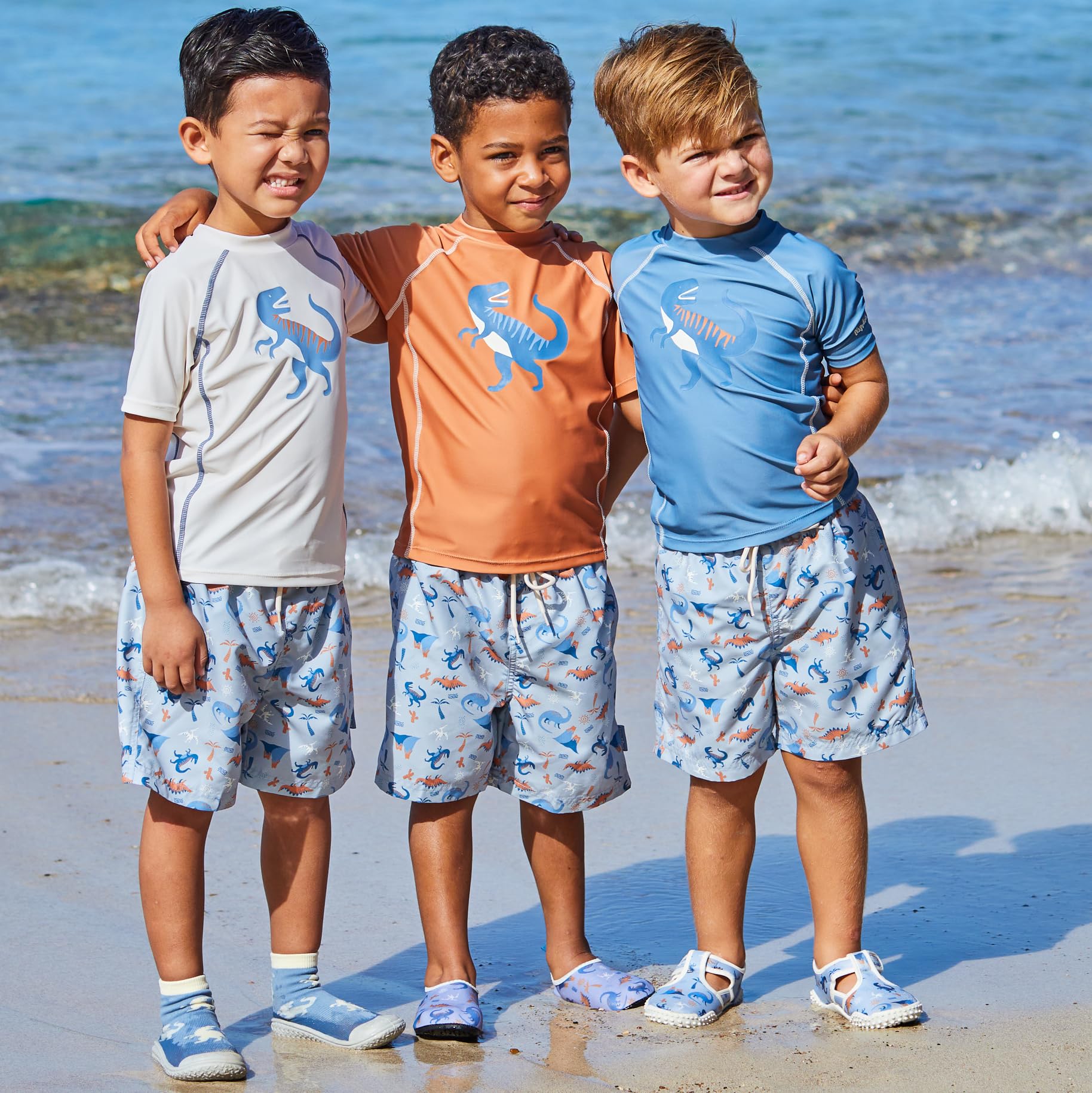 Playshoes Camiseta de baño Unisex para niños, Camisa antisarpullido, Dinosaurio Azul, 134-140