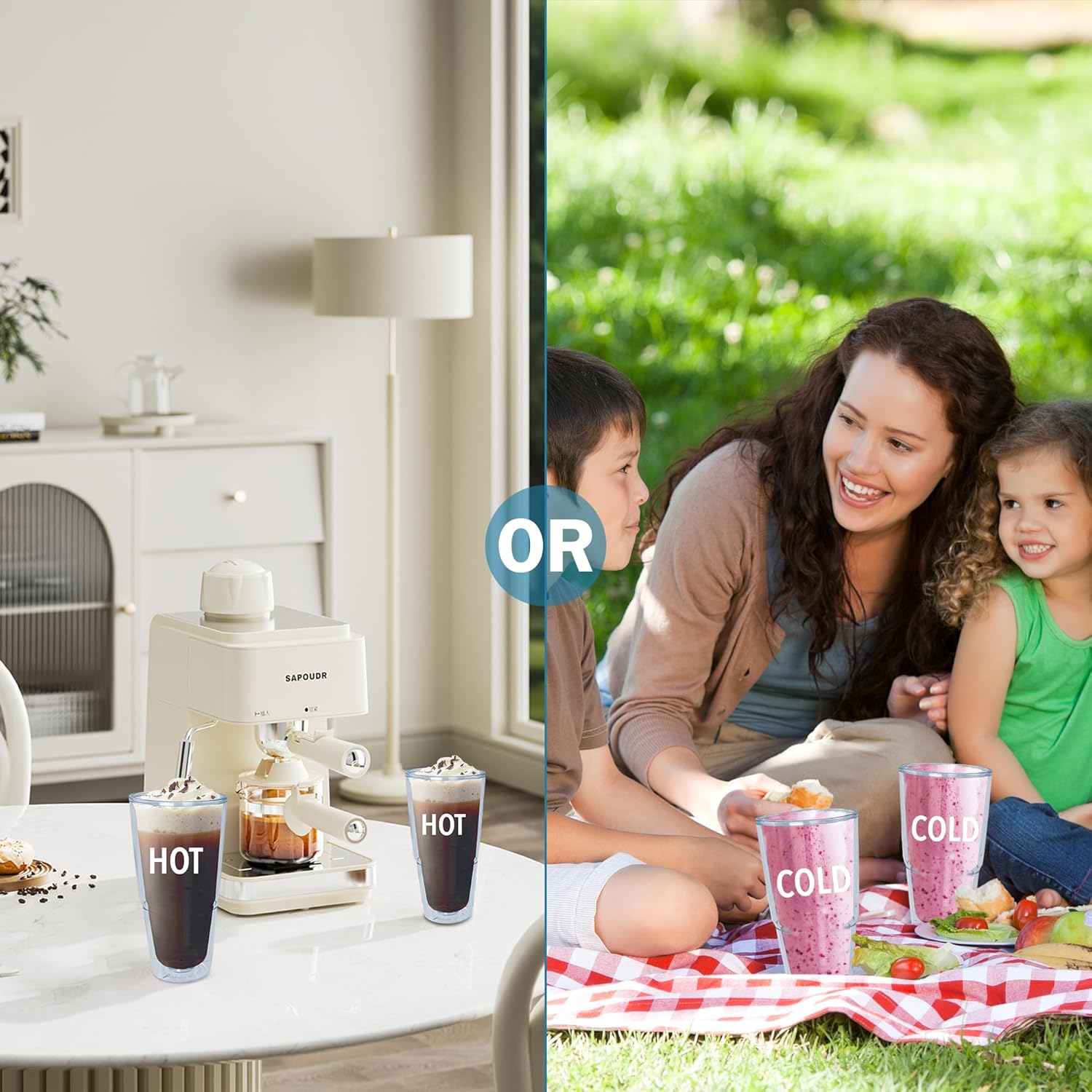 Lily's Home 20 oz 4 pack Insulated Tumbler Cups with Lids, Double Wall Clear Acrylic Plastic tumbler. Perfect for Iced Coffee, Hot Drinks, Water - Freezer & Top Rack Dishwasher Safe. BPA Free. - Image 4