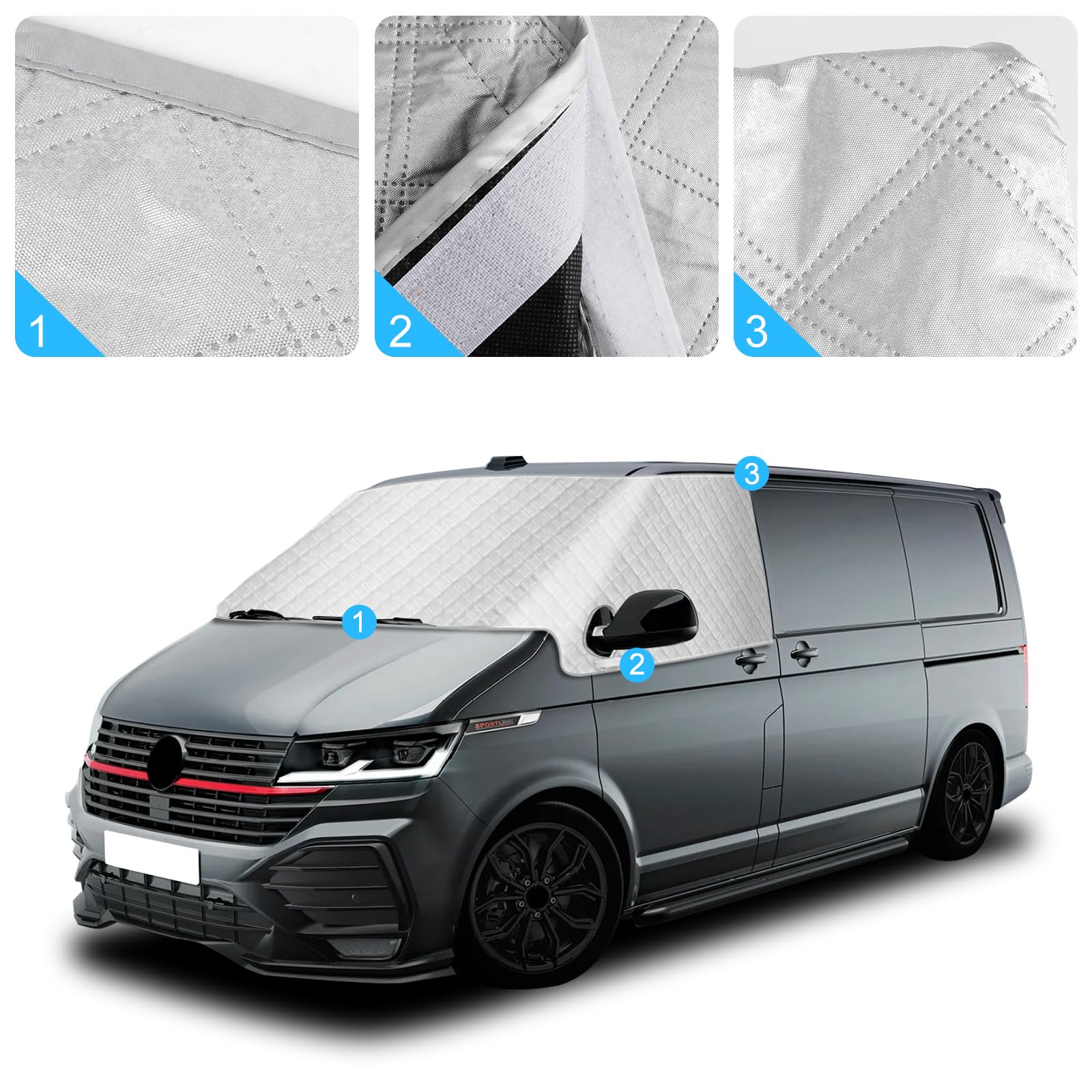 Tenda parasole per parabrezza per VW T6 2015-2024, parasole esterno riflettente a 5 strati, copertura protettiva anti-UV/antigelo/antighiaccio/antipolvere per VW T6 2015-2024