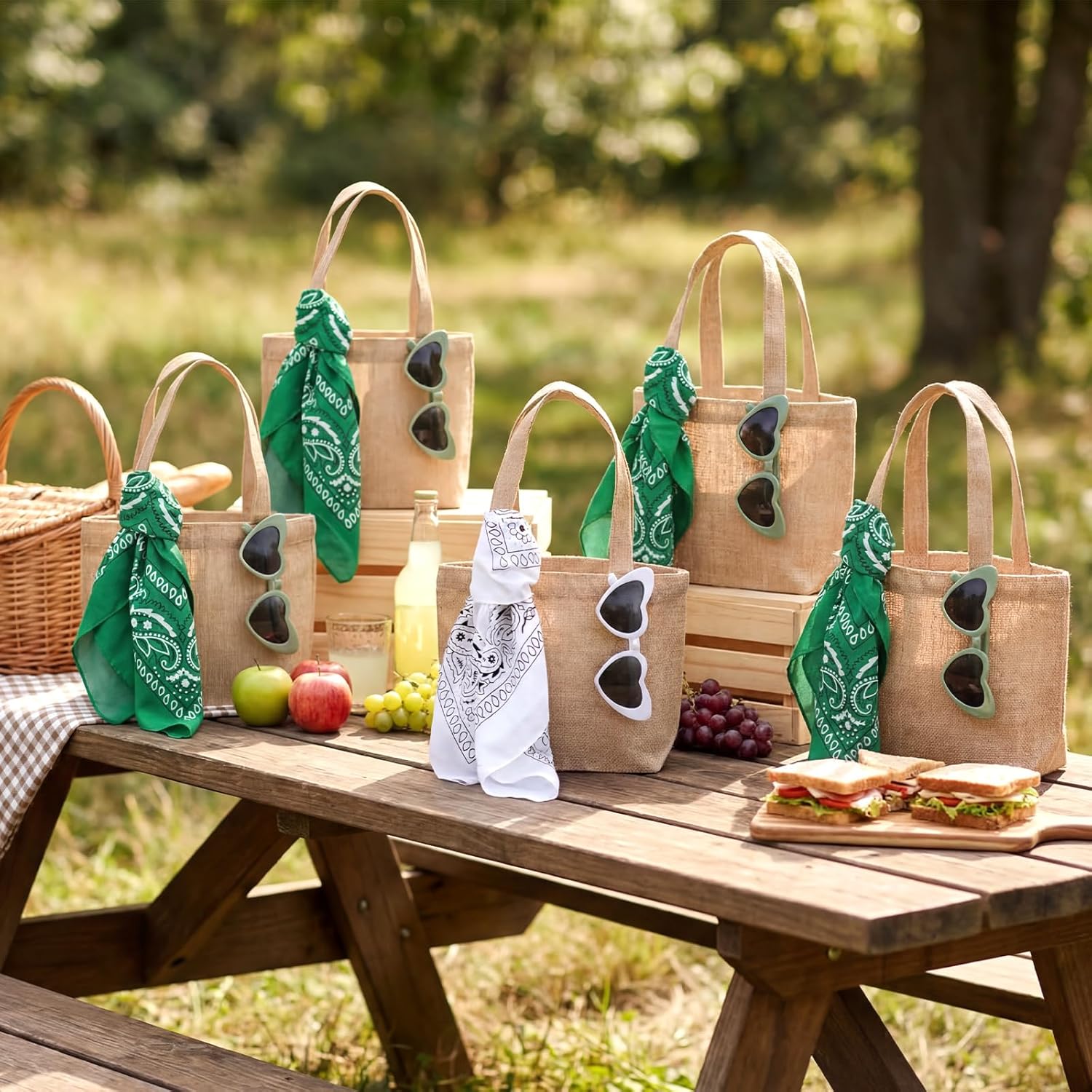 8 Set/ 24 Pcs Camp Bachelorette Favors Camping Bachelorette Gifts Include Mini Burlap Tote Bags Sunglasses Green Paisley Bandana for Camp Themed Party Wedding Bridal Bridesmaids Party Favor
