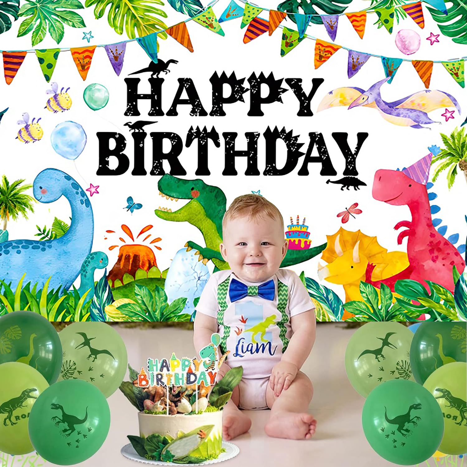 3x2m Telón de Fondo Dinosaurio de Dibujos Animados de Acuarela de la Selva de Dinosaurios Foto Feliz Cumpleaños Fotografía de Fondo Niños Niñas Dino Tema Cumpleaños Decoraciones