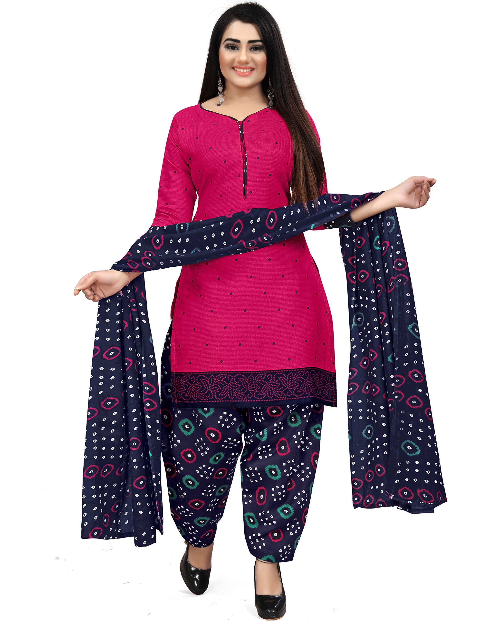 Rajnandini Women's Cotton Printed Unstitched Salwar Suit Material (Dark Pink)