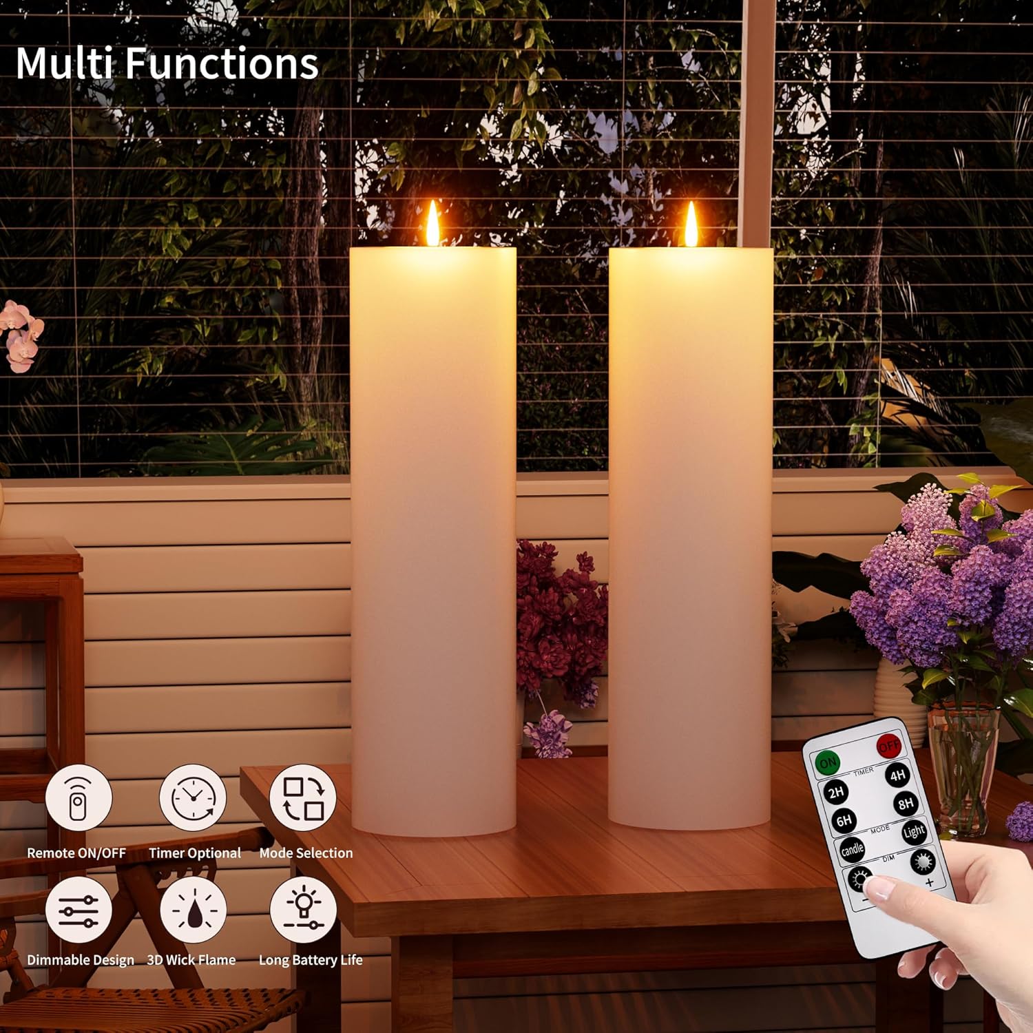BUTHY 14" x 4" Large Outdoor Candles with Timer Waterproof Flickering LED Flameless Candles Battery Operated with Remote Fake Pillar Candles Realistic for Patio Porch Lanterns, White 2 Pack