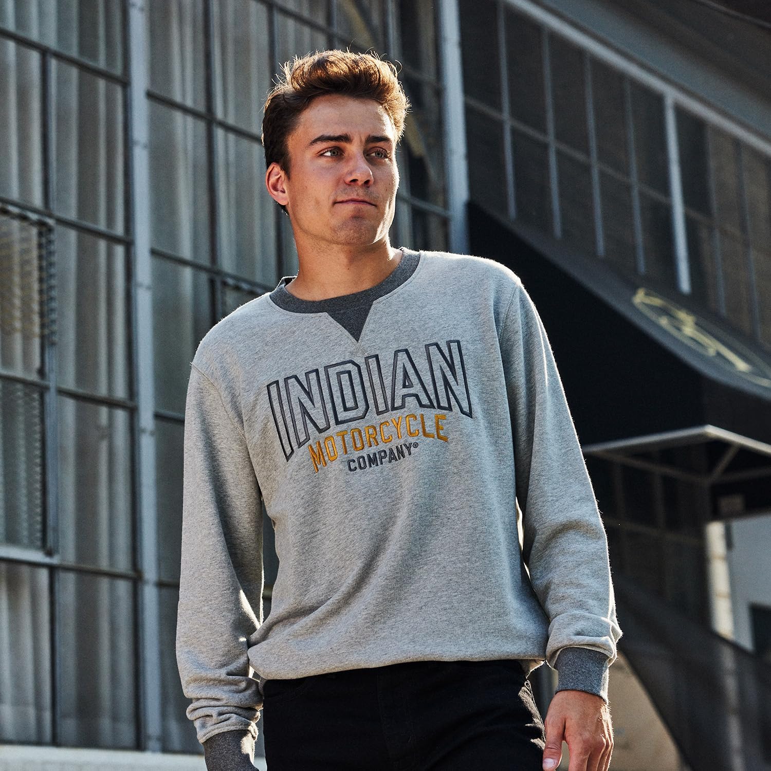 Indian Motorcycle Men's Embroidered Ringer Sweatshirt, Gray - 2833413