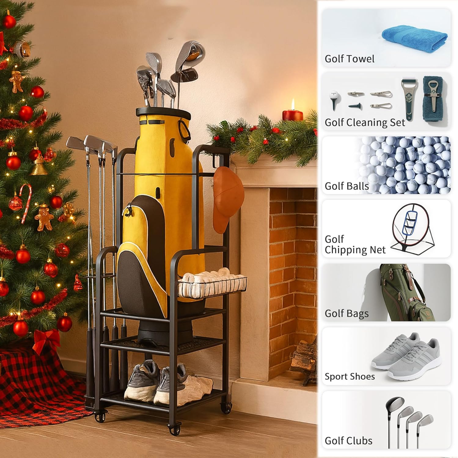 niffgaff Golf Bag Organizer Golfing Storage Stand for Garage Golf Bags Golfing Rack with Wheels Black