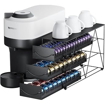 Vertuo Capsule Holder for 90 Nespresso Capsules Non-Slip Silent Capsule Dispenser for 42-90 Nespresso Vertuo Capsules & 45 Dolce Gusto Capsules Metal Coffee Capsules Drawer