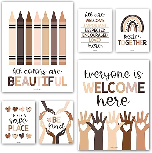 Hadley Designs 6 pósteres coloridos de diversidad para decoración de aula para profesores de primaria, decoraciones inclusivas de aula para