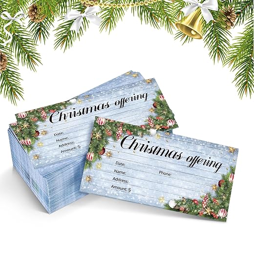 Cholemy 500 Pcs Christmas Offering Envelopes for Church 6.3 x 3.1 Inch Tithes and Offering Envelopes for Church Religious Tithe Donation Envelopes Bulk Christmas Church Supplies(Christmas Ball)