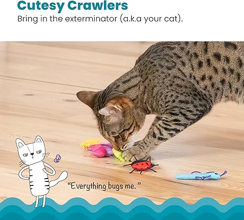 Miniatura 2 de Catstages Cute as a Bug - Juguetes interactivos para gatos, paquete de 6 juguetes de peluche interactivos con arrugado, plumas y malla dental,