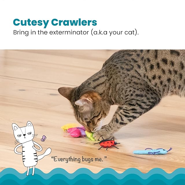 Foto 2 de 8 de Catstages by Cute As A Bug Plush Interactive Cat Toys, Bug Themed Kicker Catnip Toys with Feathers, Crinkle
