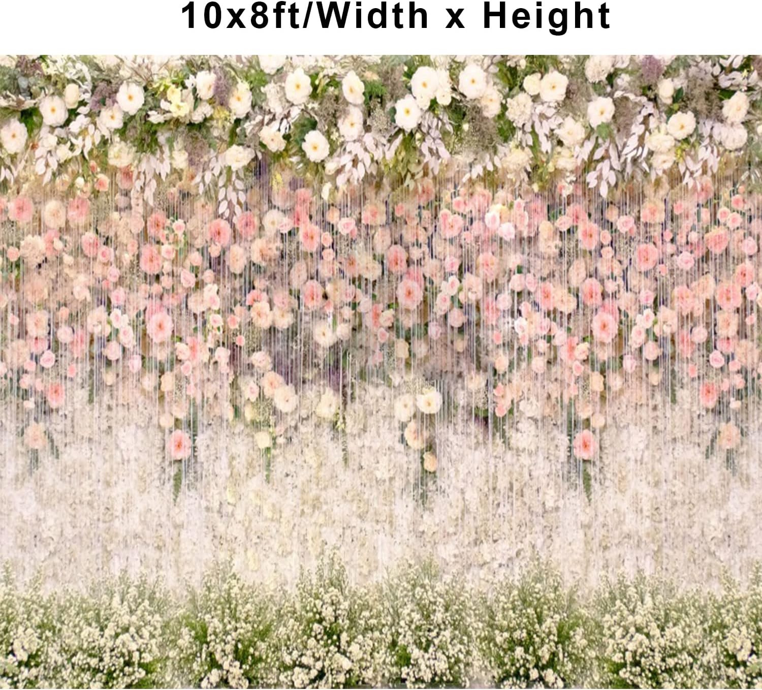 Bridal Shower Floral Wedding Backdrop 10x8ft Vinyl Pink and White Flower Wall Background for Photography Ceremony Anniversary Dessert Table Reception Decorations Banner Studio Photoshoot Props