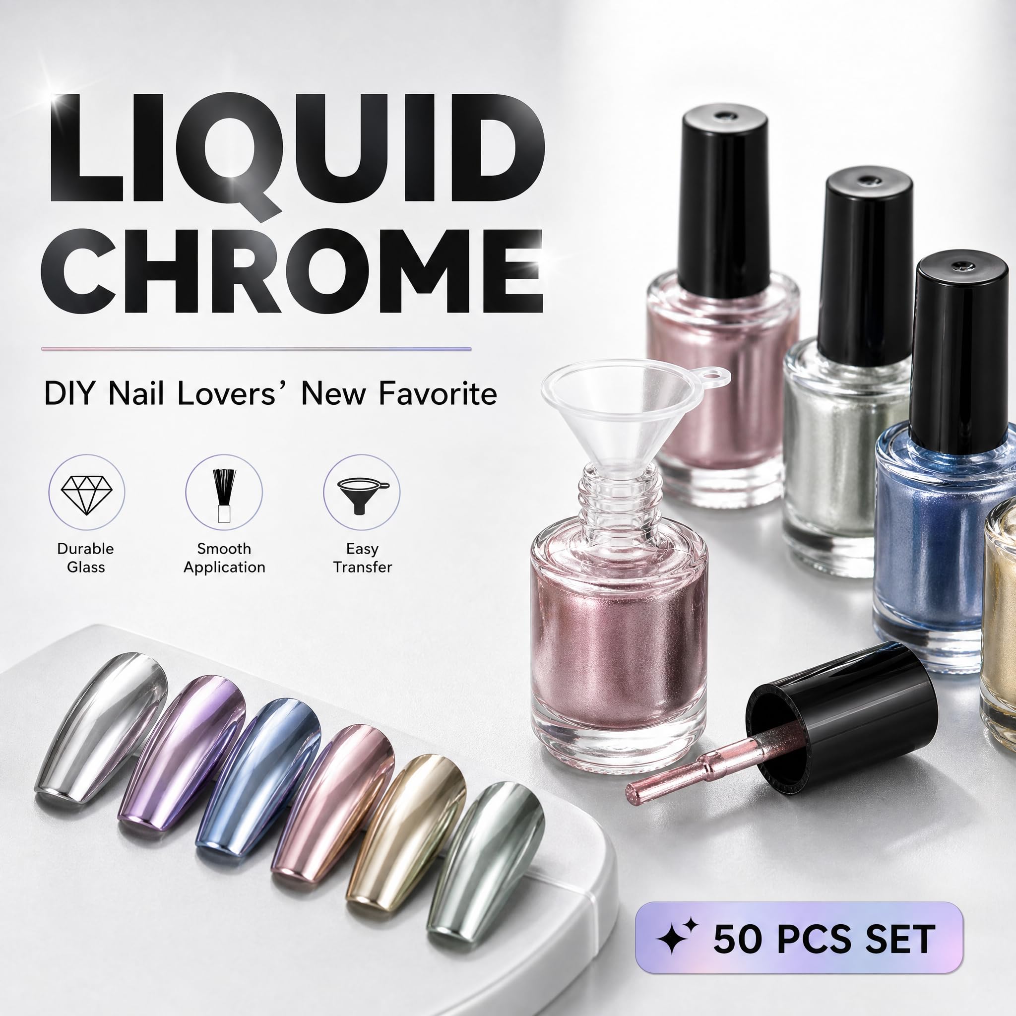 ZENFUN Lot de 50 flacons de vernis à ongles vides de 5 ml avec bouchon pinceau, récipients transparents pour vernis à ongles avec 6 entonnoirs en vrac, flacons rechargeables en verre pour nail art