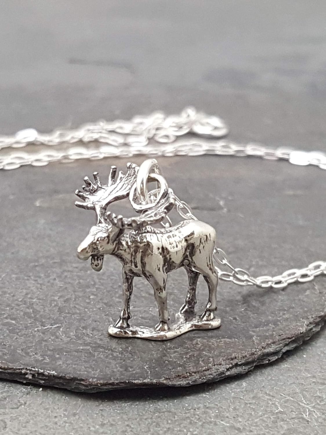 EnCharmed Sterling Silver Bull Moose or Elk 3D Charm Necklace, 18" - Image 3