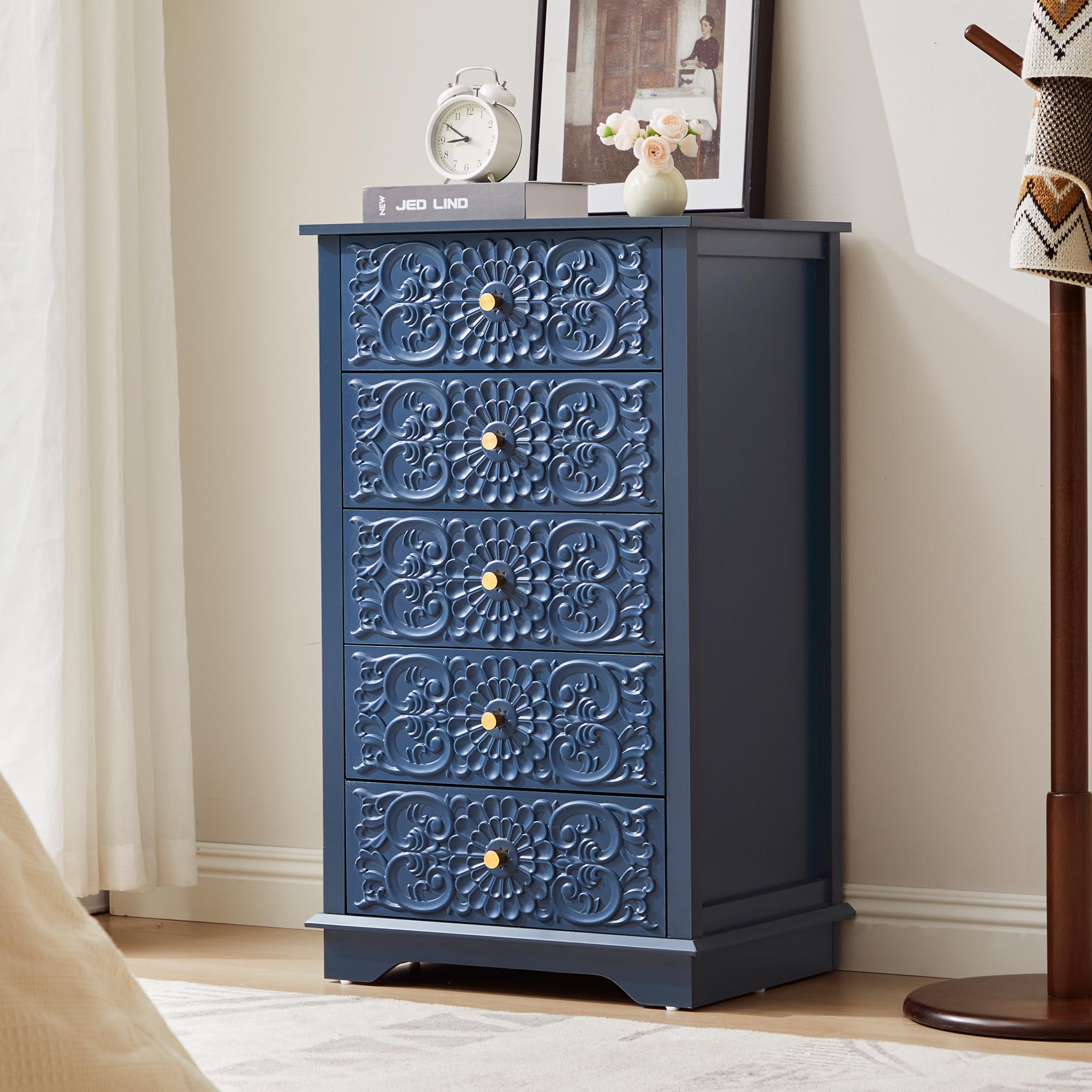 weselon 5-Drawer Narrow Dresser with Floral Front