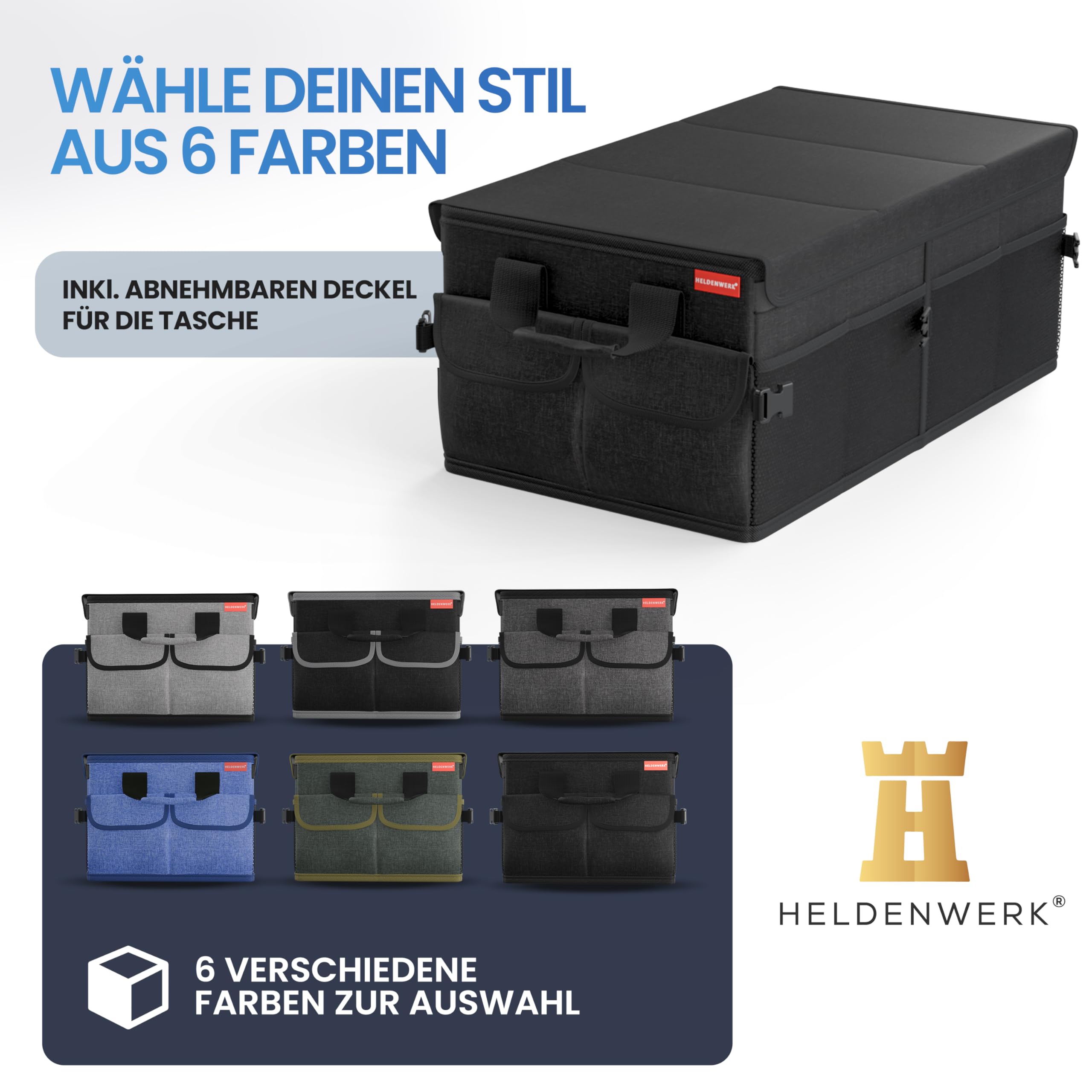 HELDENWERK Premium Kofferraum-Organizer mit Deckel stabil rutschfest faltbare Auto Kofferraumtasche groß doppelten Böden Kofferraumbox