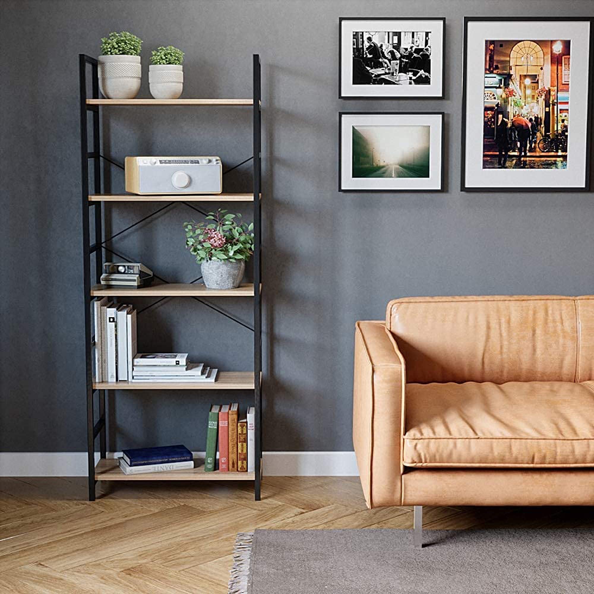 Amazon.co.jp: Bestier オープンシェルフラック 5段 本棚 調節可能な棚