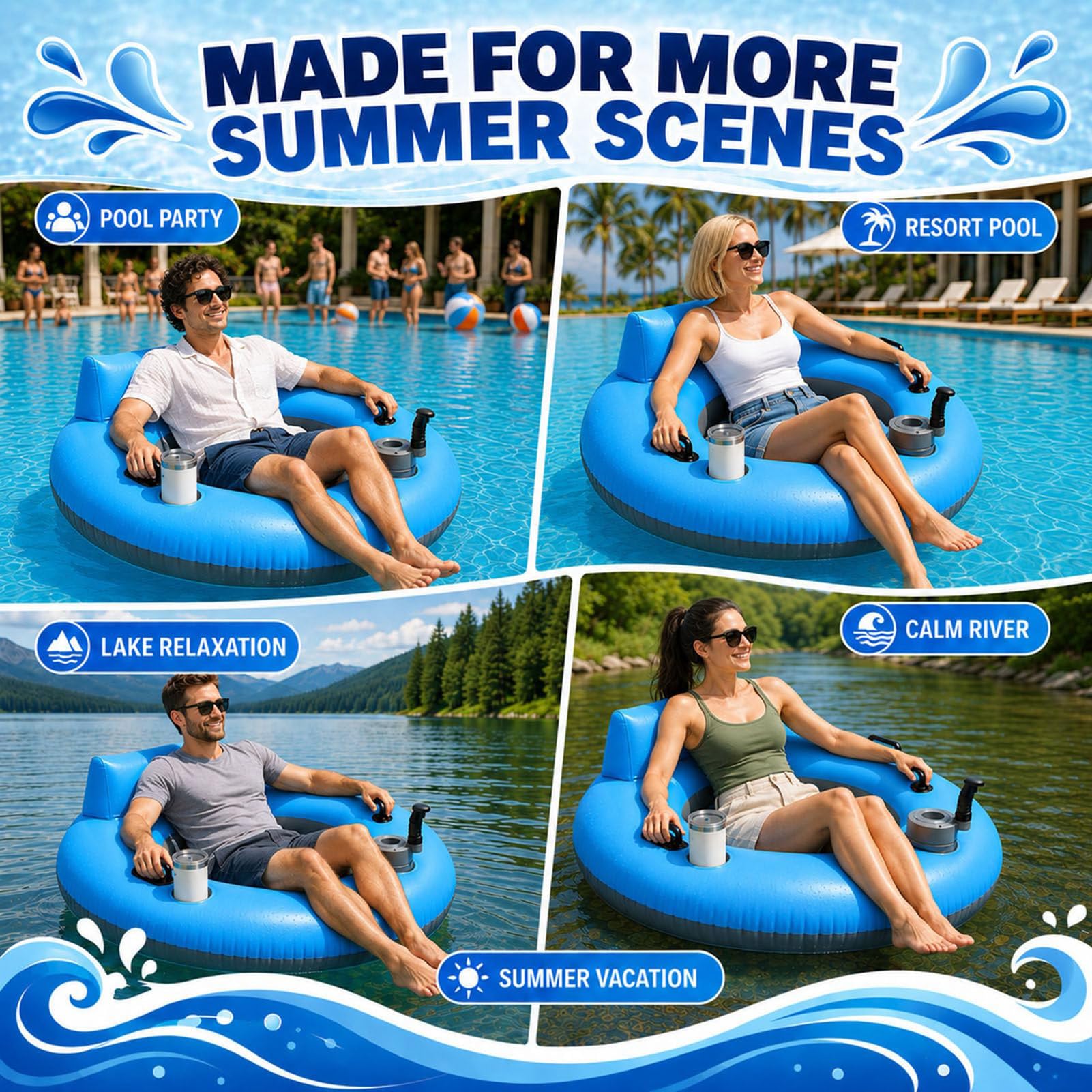 Chaise Longue de Piscine Motorisée, Flotteur électrique Rotatif 360 | Chaise Flottante 50 W avec Dossier, Sac De Rangement, Bouée Gonflable pour Adulte
