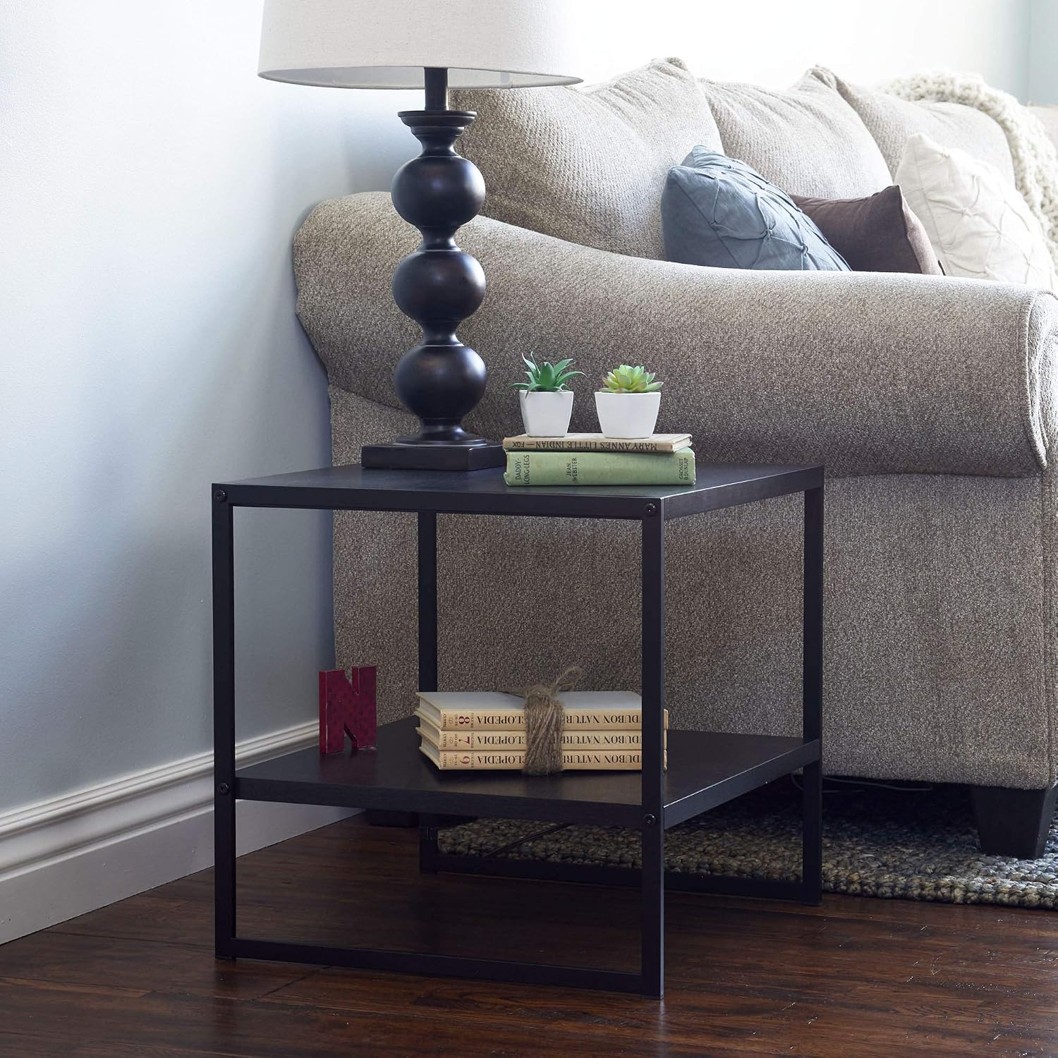 Household Essentials Square 2-Tier Black End Table,