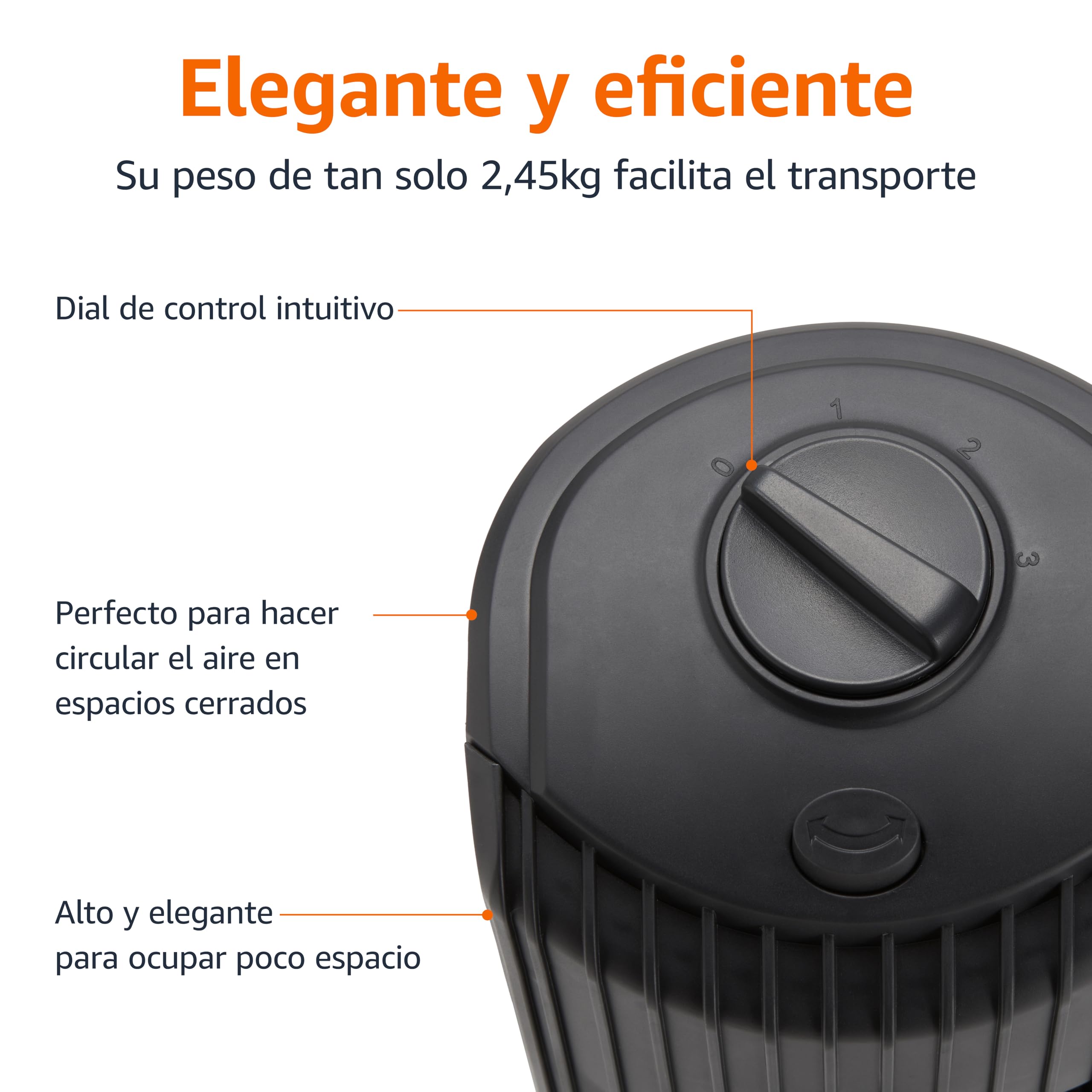 Amazon Basics Ventilador de Torre Oscilante de 71 cm con Ángulo de 60 Grados para Dormitorio, Sala de Estar, Oficina, 3 Velocidades, Control Mecánico Intuitivo, Negro Mate, 35W, 71 cm x 24 cm x 24 cm