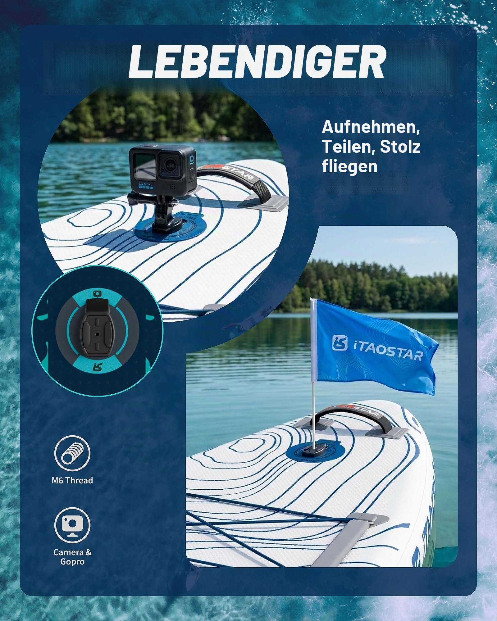 iTAOSTAR Adventure 365×88/99cm extra breites Paddleboard mit Sitz, One-Stop-Premium-SUP-Board-Zubehör, maßgeschneiderte 5 Finnen, stabile aufblasbare Stand Up Paddleboards für Jugendliche/Erwachsene
