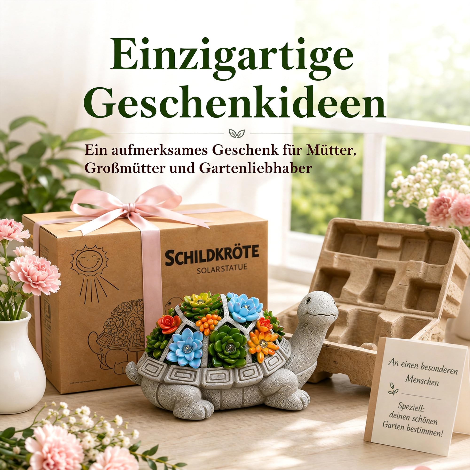 Yeomoo Solar Gartenfiguren Schildkröte Gartendeko für Draußen, mit Sukkulenten und 7 LED Leuchten Home Balkon Dekoration, Figur Kawaii Geschenke für Frauen/Mama Deko für Zimmer Terrasse
