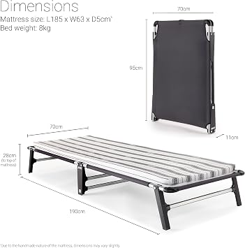 JAY-BE ME70 Mobile Folding Bed with Comfort Mattress, Single | Ultra-Slim for Storage, Lightwight, Portable, Anti-Tip Legs, Comfort Mattress included