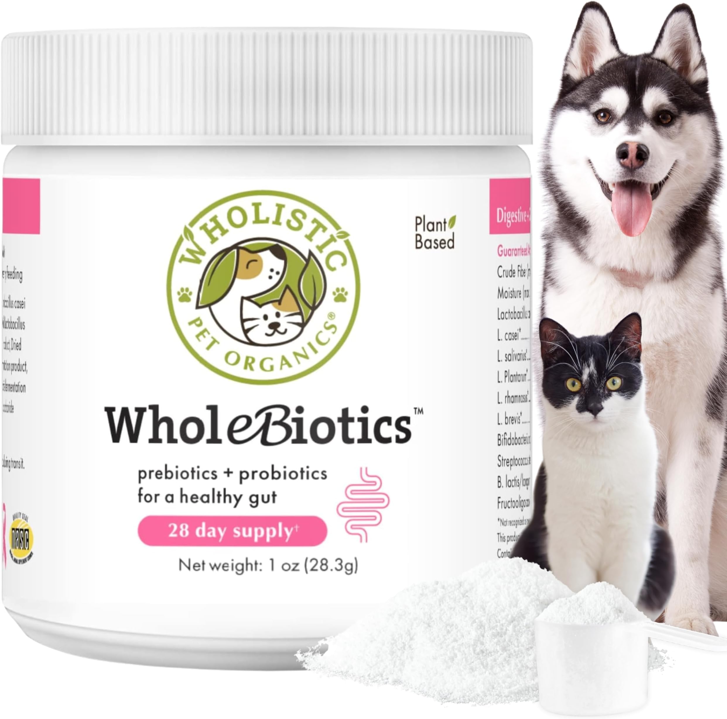 WholeBiotics - Daily Dog Probiotics for Digestive Health Support & Immune Boost - 9 Strains - Prebiotics & Probiotics for Dogs & Cats - Gut Health for Dogs - 1 Oz - 28 Scoops