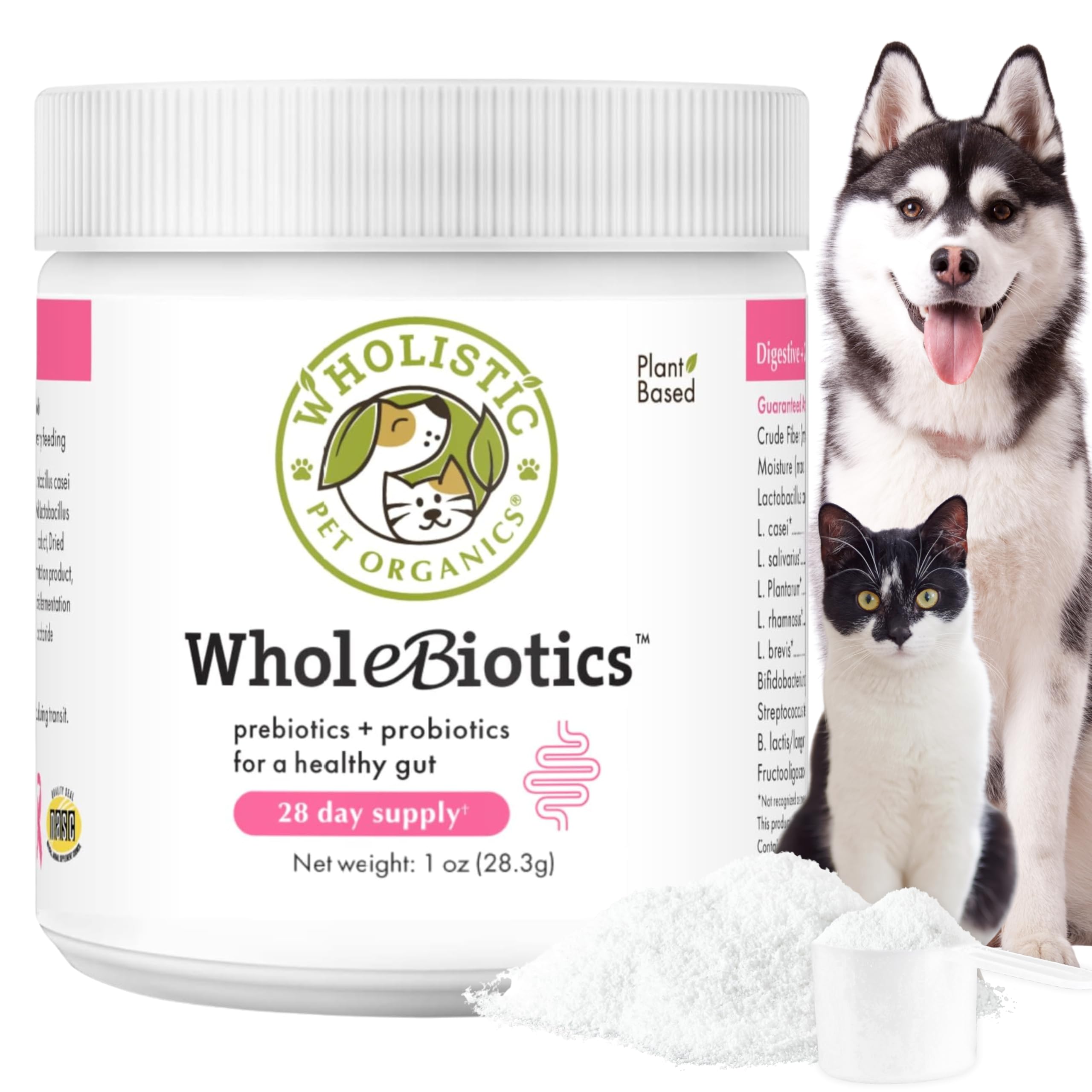 WholeBiotics - Daily Dog Probiotics for Digestive Health Support & Immune Boost - 9 Strains - Prebiotics & Probiotics for Dogs & Cats - Gut Health for Dogs - 1 Oz - 28 Scoops