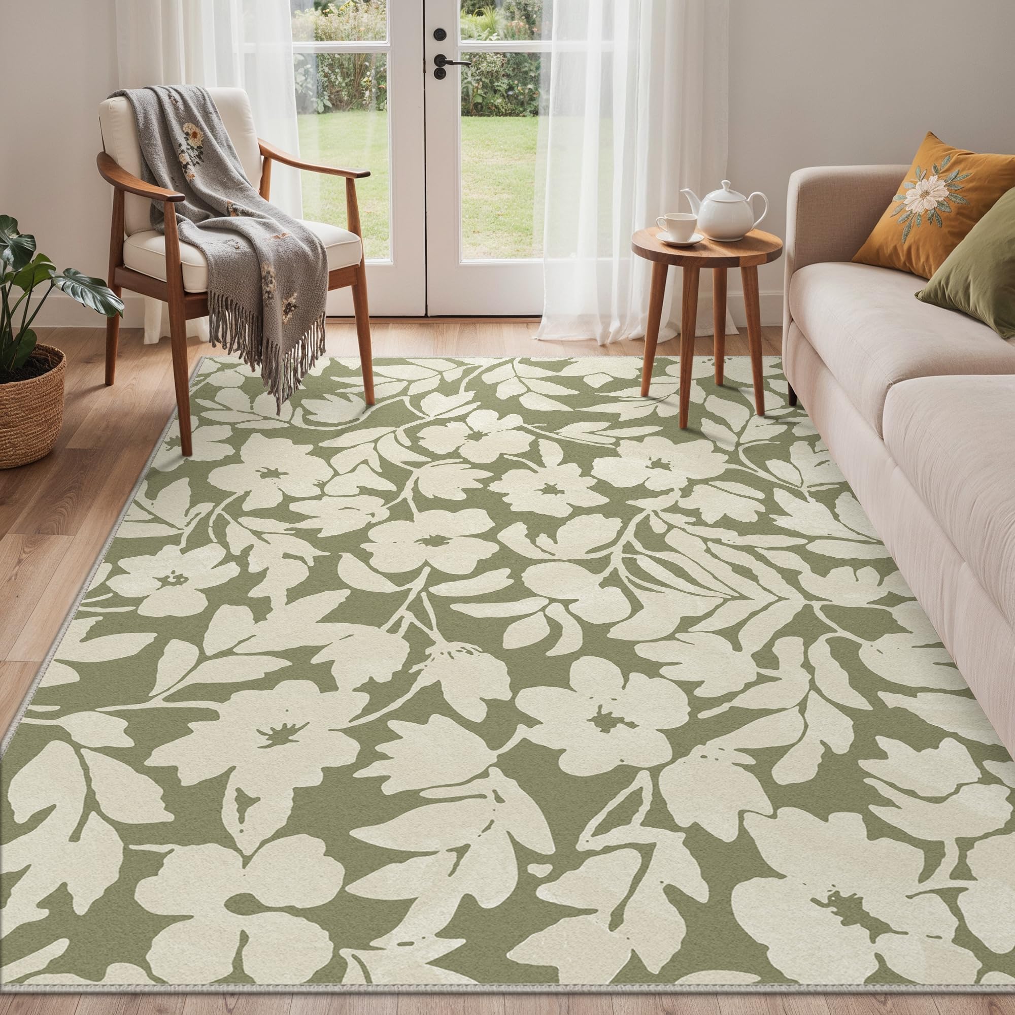 BEIMO Washable Rug 120x170cm Non-Slip Sage Green Botanical Hallway Carpet โ image 1