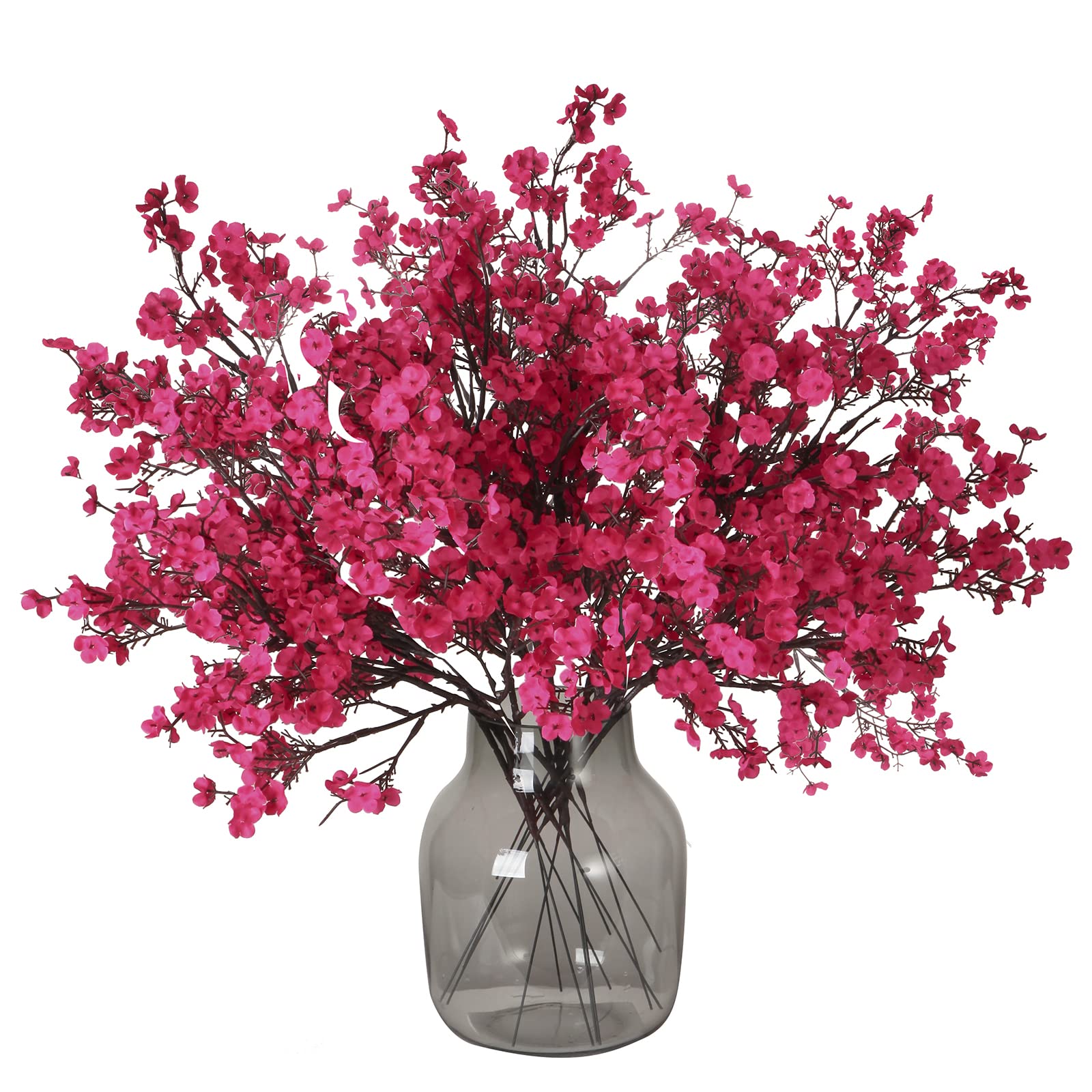 Photo 1 of 8pcs Babys Breath Fabric Cloth Artificial Flowers Bulk Faux Gypsophila Bouquet Real Touch Silk Floral Arrangement for fall artificial flower Centerpiece Home Fireplace Table Decor (Rose Red+Vase) Rose Red 8 Bundles