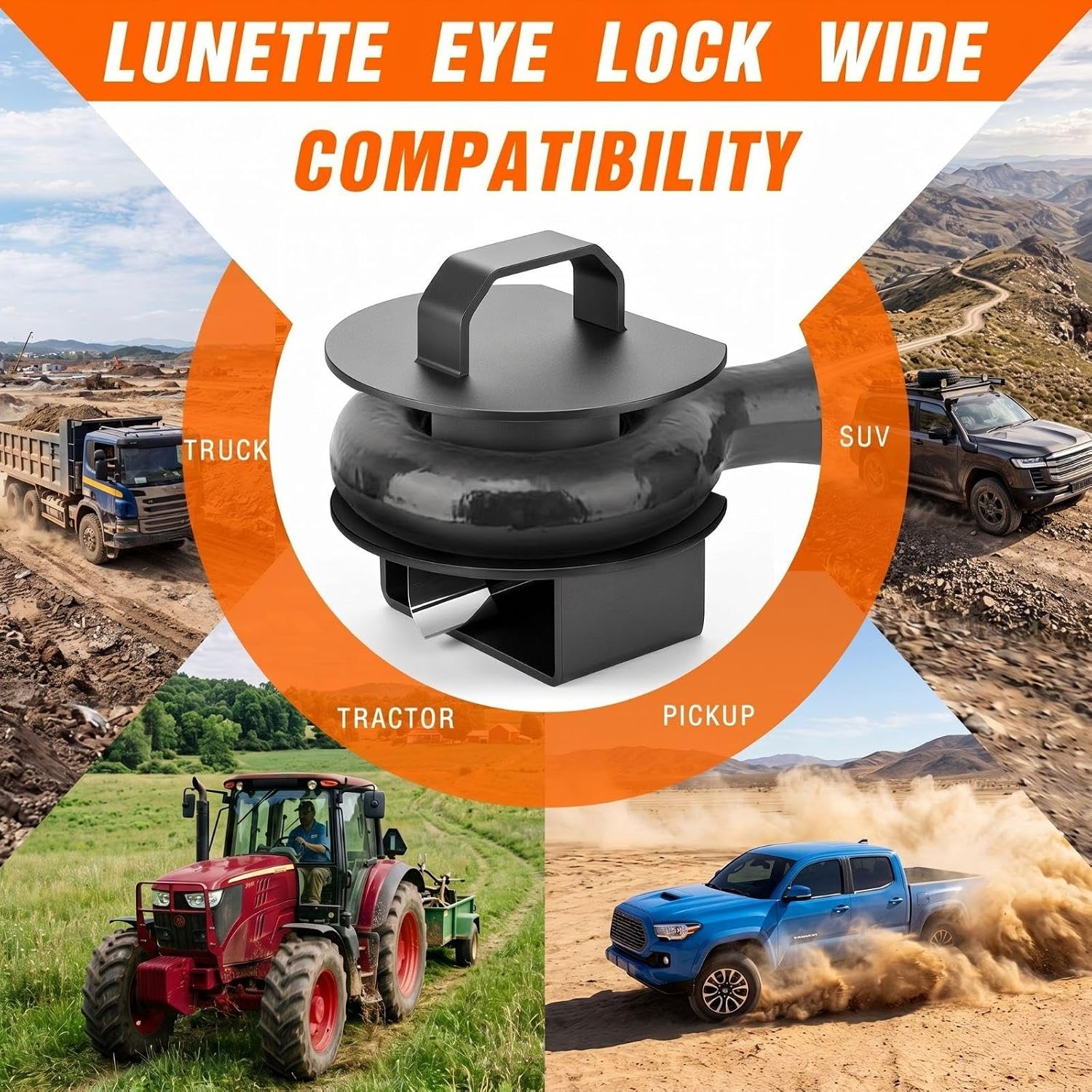 Tow Ring Lock Trailer Pintle Hitch Lock Heavy Duty Steel Construction Fits All 2-1/2 to 3 Inch Lunette Eyes, Black