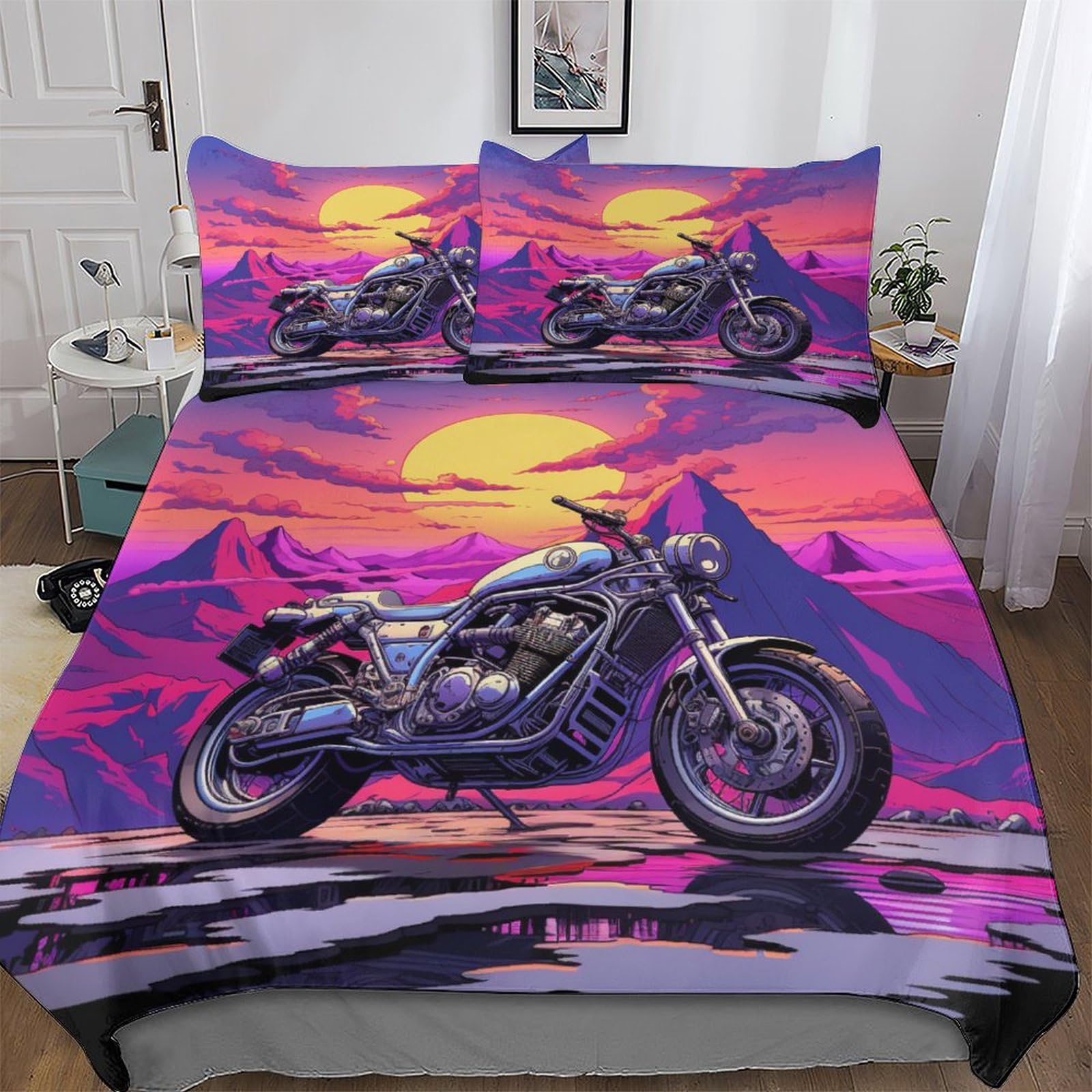 Housse de couette moto King pour chambre d'enfant et adulte