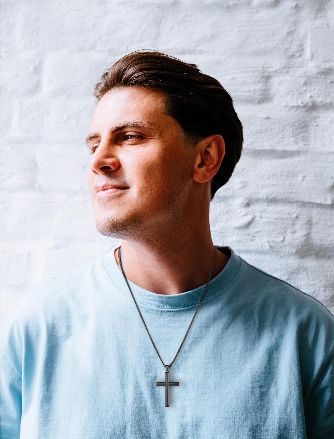 Men's 925 Sterling Silver Gold-Plated, Silver-Plated, Black-Plated Cross Necklace with Stainless Steel Chain Women's Cross Pendant - Image 2