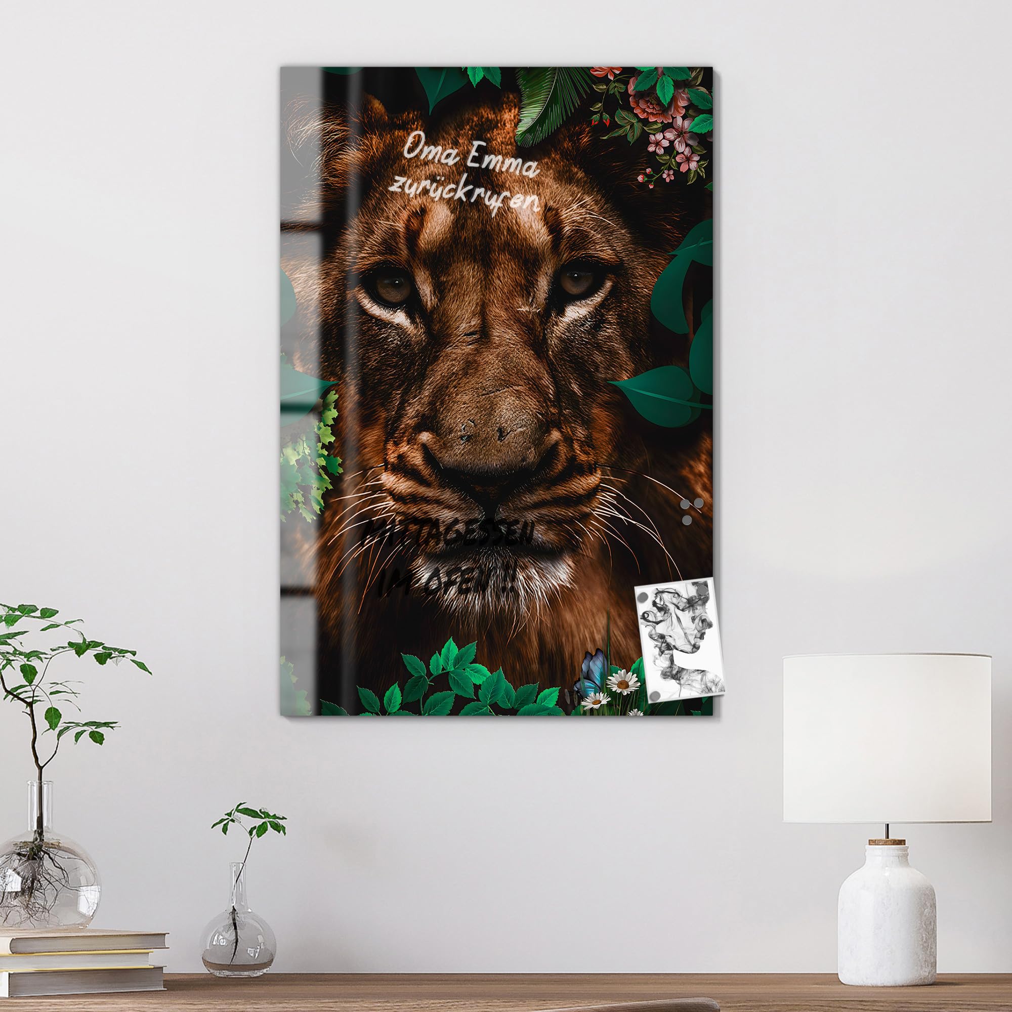 DEQOART Pizarra magnética de cristal, 60 x 90 cm, diseño "Majestad del bosque", pizarra magnética de cristal, incluye imanes, bolígrafo y paño para cocina y oficina, pizarra magnética y se puede