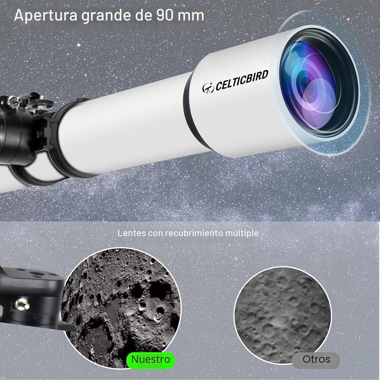 Celticbird Telescopico 90mm Apertura 1000mm Refractor para Adultos astronomía Principiantes niños con Ajuste de Alta precisión