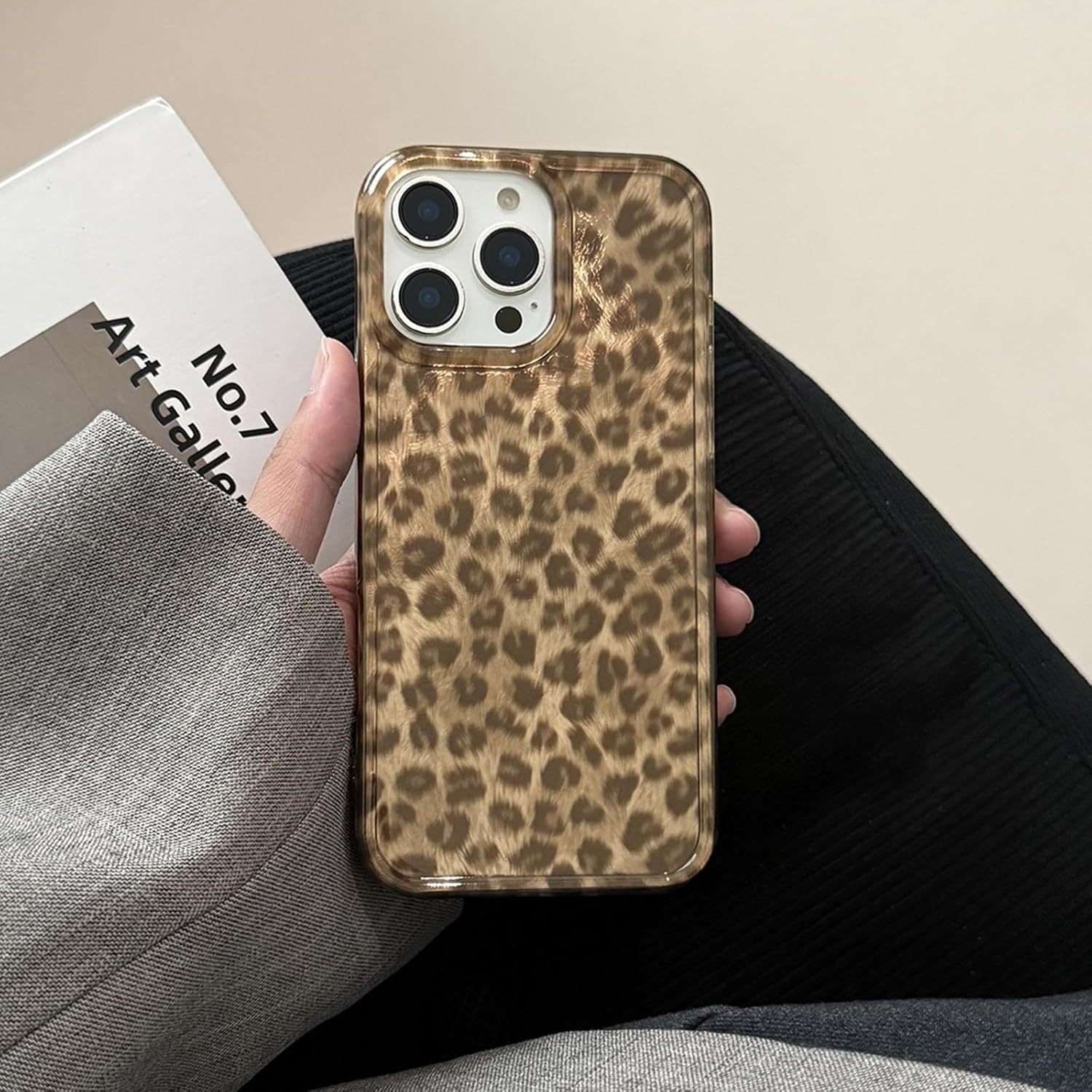 Compatible for iPhone 15 Pro Max Case with Cute Cheetah Leopard Print Retro Aesthetics Design Soft Slim TPU Shockproof Protective Bumper Glitter Shiny Phone Cover-Brown