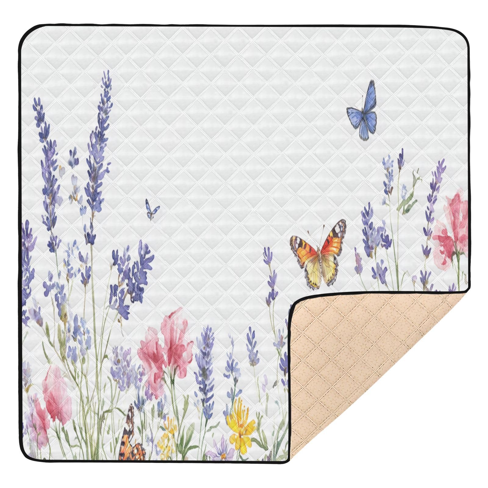 Kigai Lavender Butterfly Baby Play Mat for Floor and Playpen 50x50 inch Non-Slip Baby Activity Playmat Waterproof Foldable Crawling Mat for Infants Toddlers