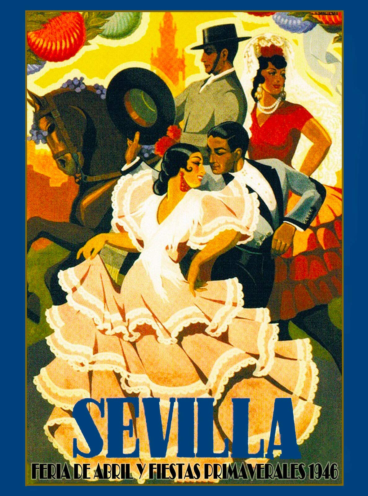Scvgfdxzs Tin-19 Metal Sign Wall Plaque 1946 Sevilla Seville Spain Europe European Vintage Travel Advertisement Art Decor House Home Tin Signs 8X12 Inch