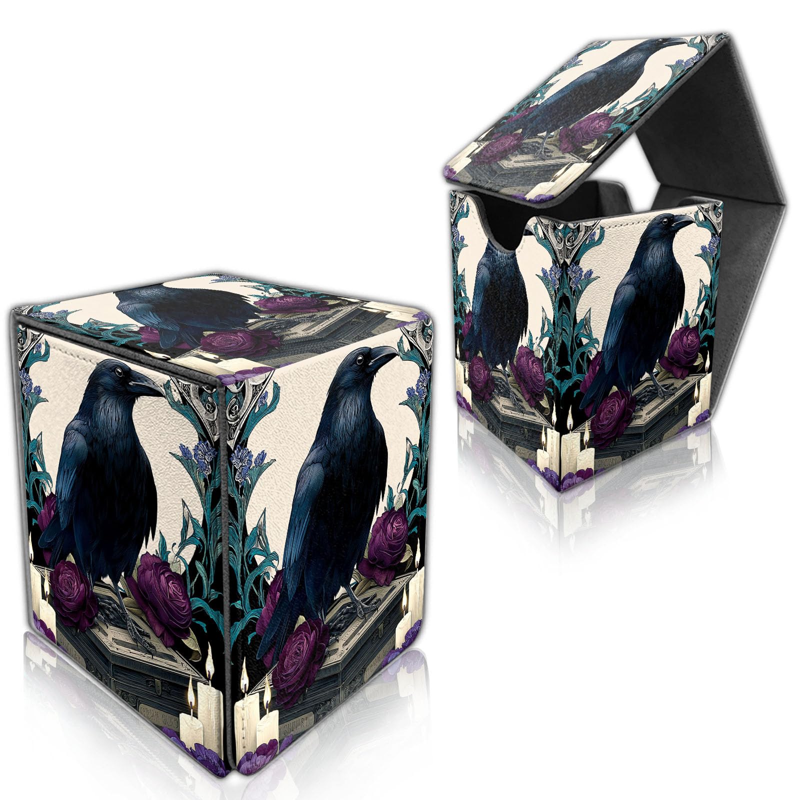 DISUOFEART for MTG Deck Box, Trading Card Storage Case Holds 100+ Sleeved Cards, Raven Perched on Box Magnetic Closure Durable Deck Holder for Magic The Gathering, TCG & Commander